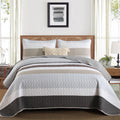Grey King Size Quilt Set,Boho Grown Bedspread Summer Striped Patchwork Bedding Set Micofiber Bohemian 3 Pieces Quilts Lightweigh
