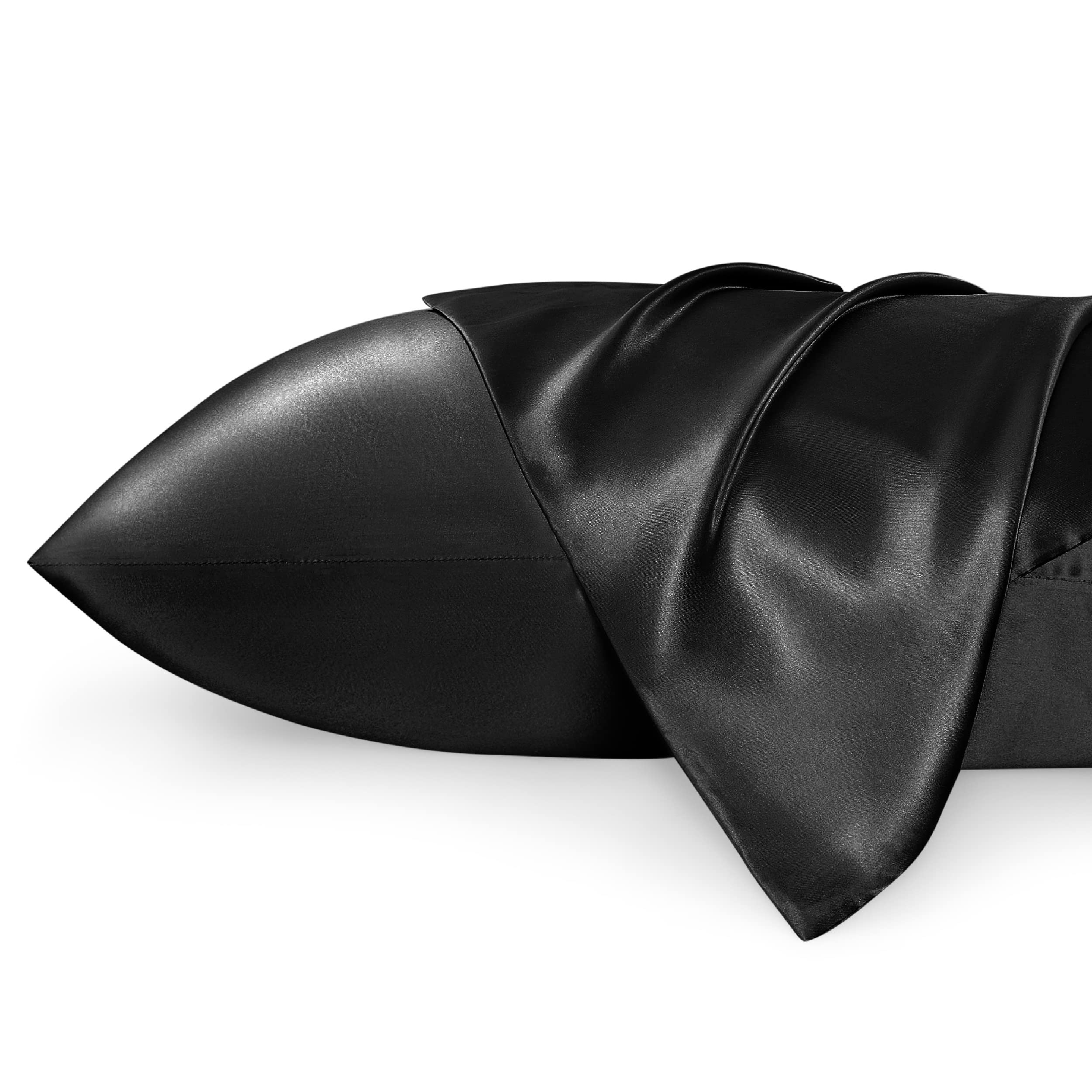 Bedsure Satin Pillowcases Standard Set Of 2 - Black Silk Pillow Cases For Hair And Skin 20X26 Inches, Satin Pillow Covers 2 Pack