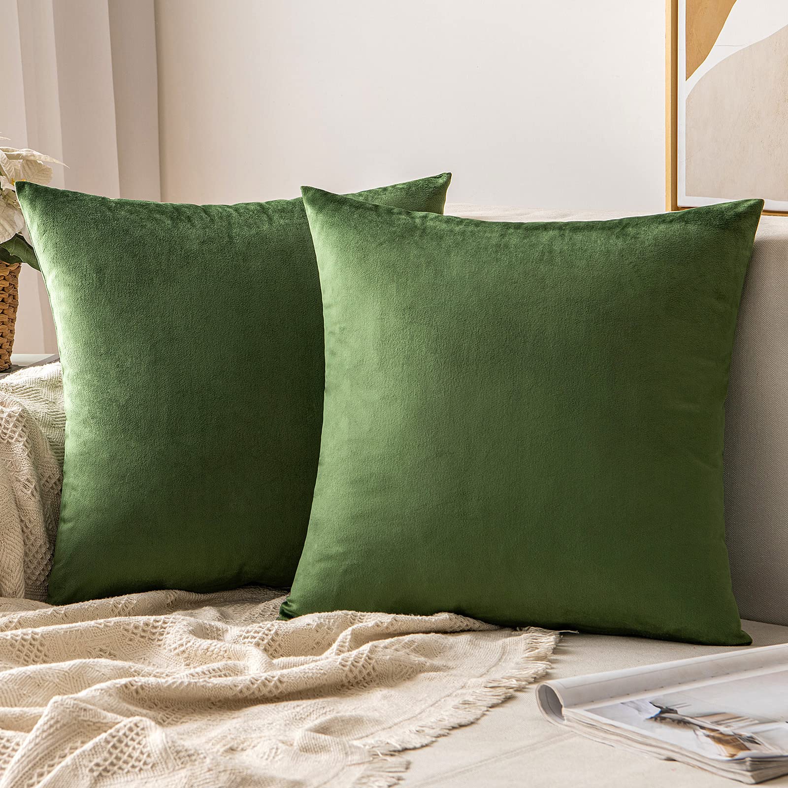 Miulee Pack Of 2 Velvet Soft Solid Decorative Square Throw Pillow Covers Set Cushion Case For Spring Sofa Bedroom Couch18X18 Inc