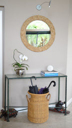Kouboo Round Rope Wall Mirror, Chequered, Beige/Natural