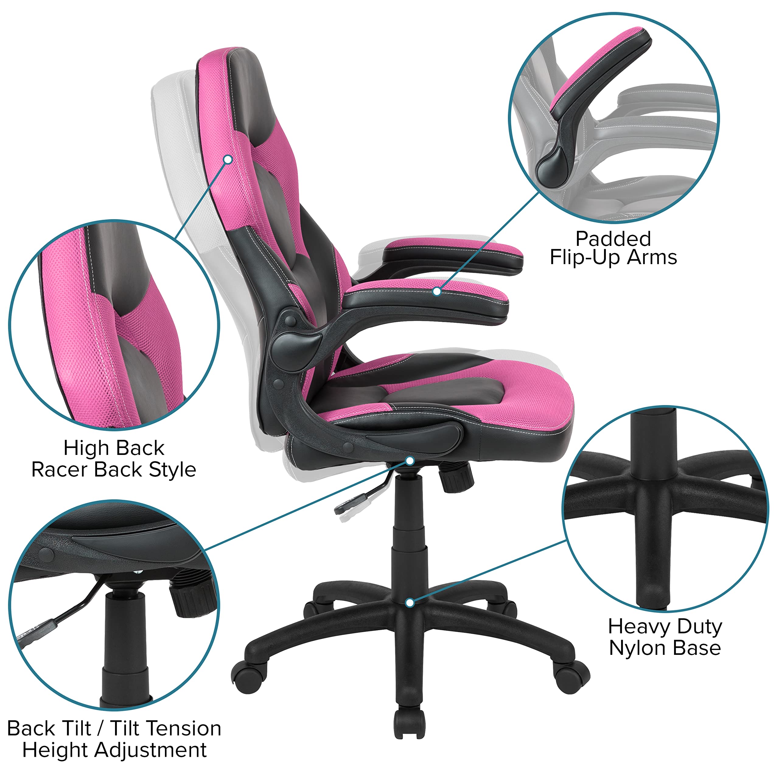 Flash Furniture Red Gaming Desk and Chair Set, Pink