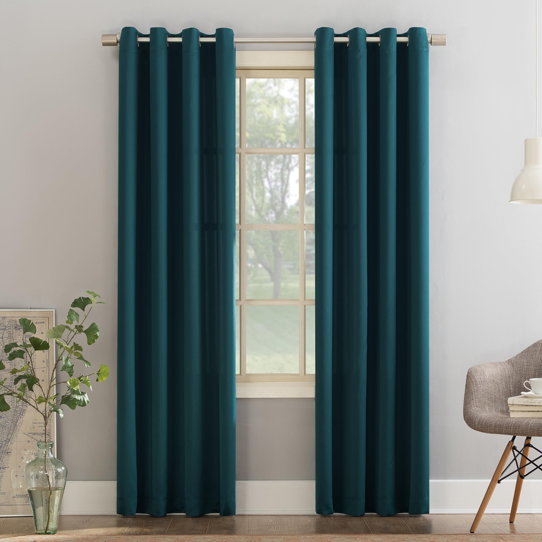 Sun Zero Barrow 2-Pack Energy Saving Grommet Curtain Panel Pair, 54'' x 63, Teal
