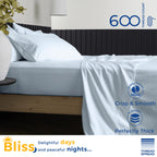 Pure Egyptian Split King Size Cotton Bed Sheets Set (King Split,600 Thread Count) Light Blue Bedding And Pillow Cases (5 Pc) - Egyptian Cotton Sheets Split King Size Bed-Sateen Sheets-16?Deep Pocket