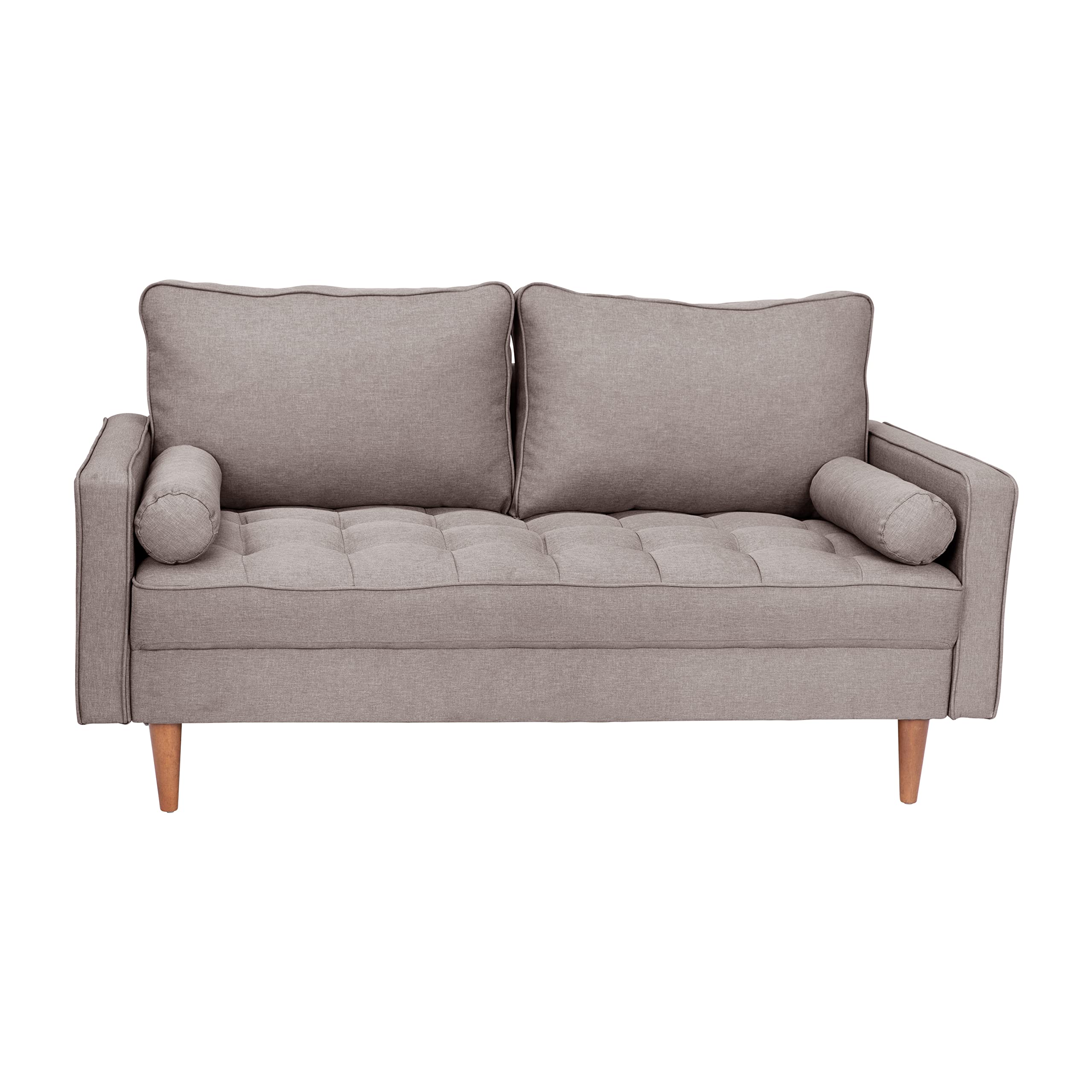 Flash Furniture Hudson Mid-Century Modern Loveseat - Slate Gray Faux Linen Upholstery - Buttonless Tufting - Wood Legs