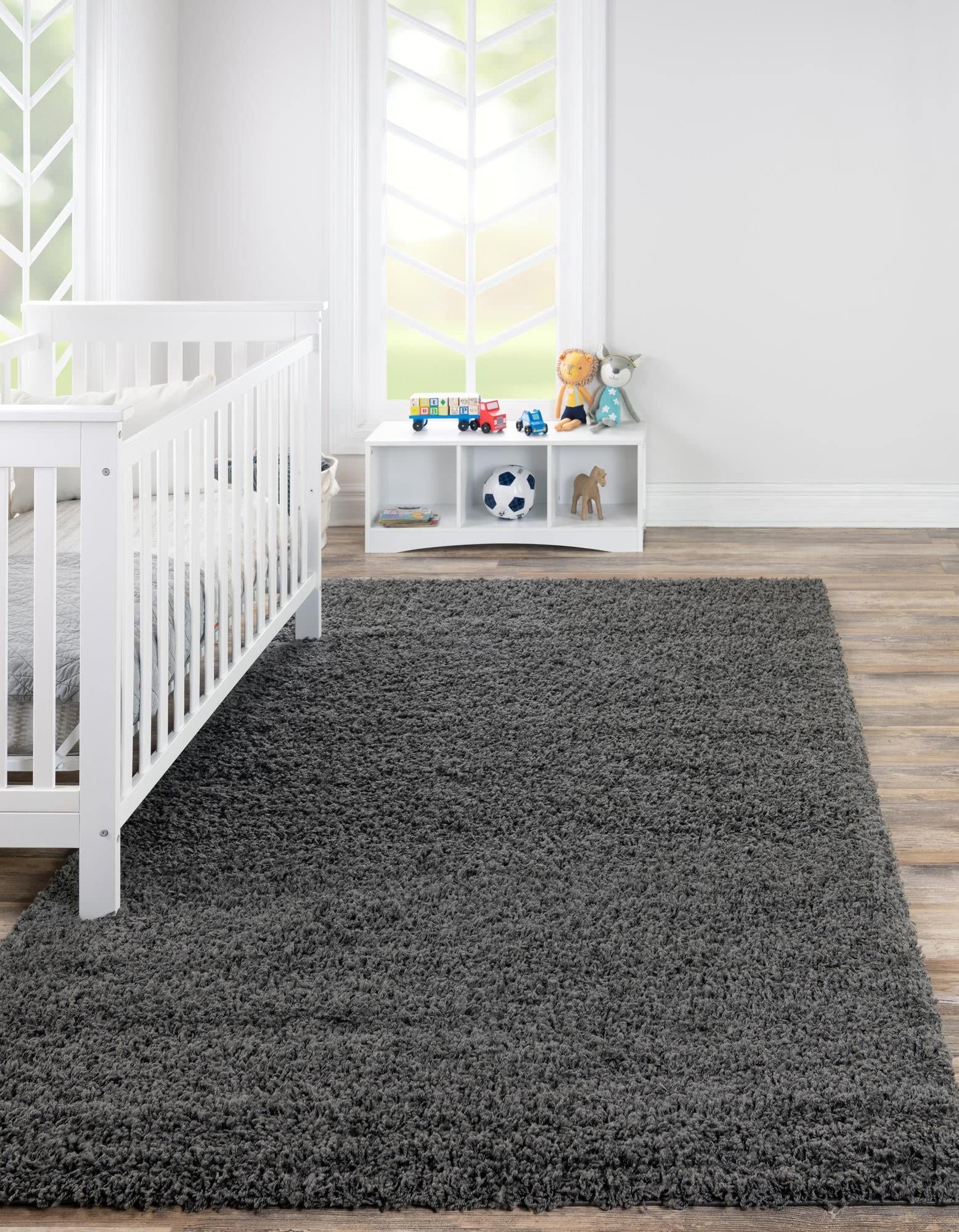 Rugs.com - ber Cozy Solid Shag Collection Rug - 9 x 12 Graphite Gray Shag Rug Perfect for Living Rooms, Large Dining Rooms, Op