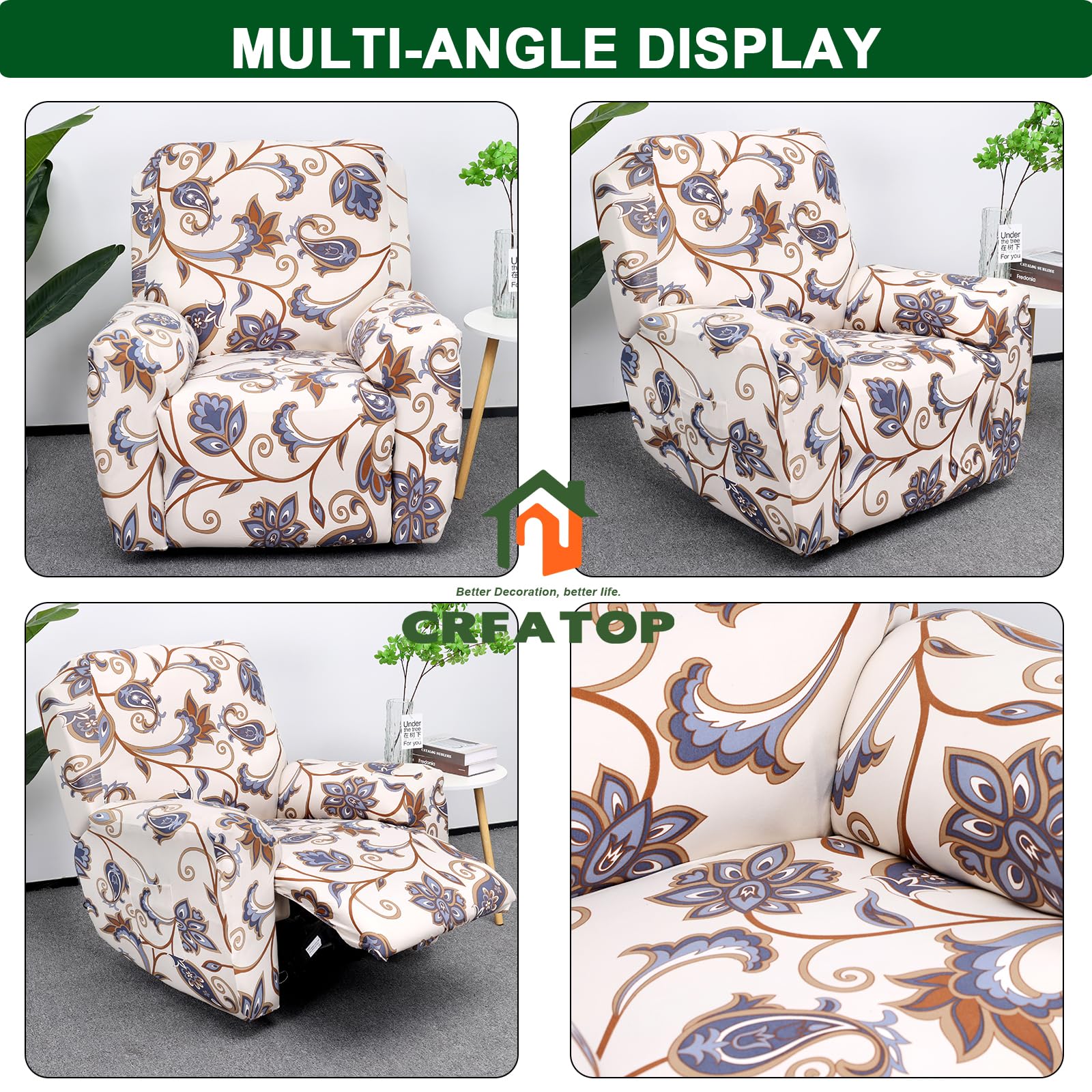 CRFATOP Recliner Slipcover Fallon Collection 4-Piece Printed Spandex Color A12