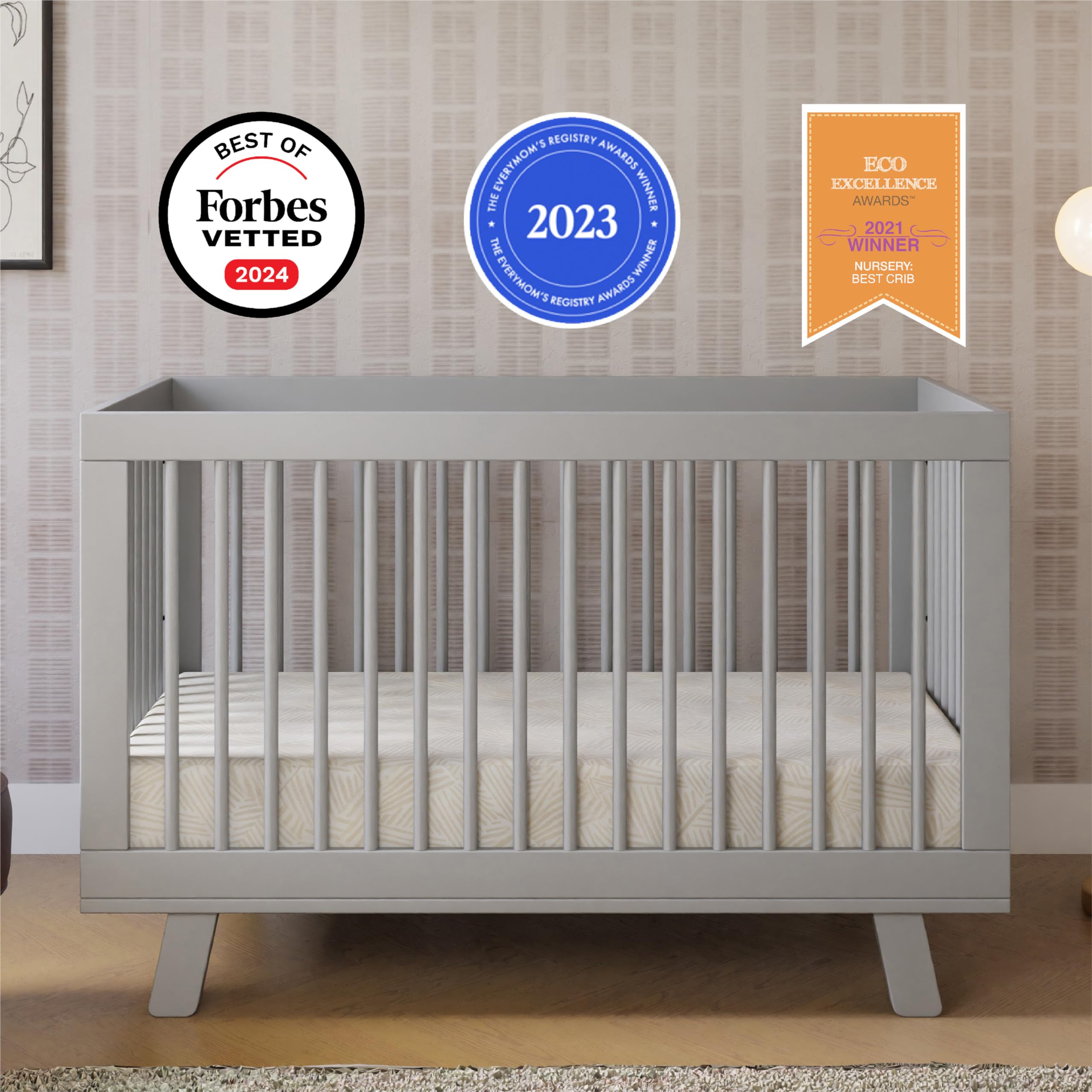 Babyletto Hudson 3-In-1 Convertible Crib With Toddler Bed Conversion Kit In Grey, Greenguard Gold Certified