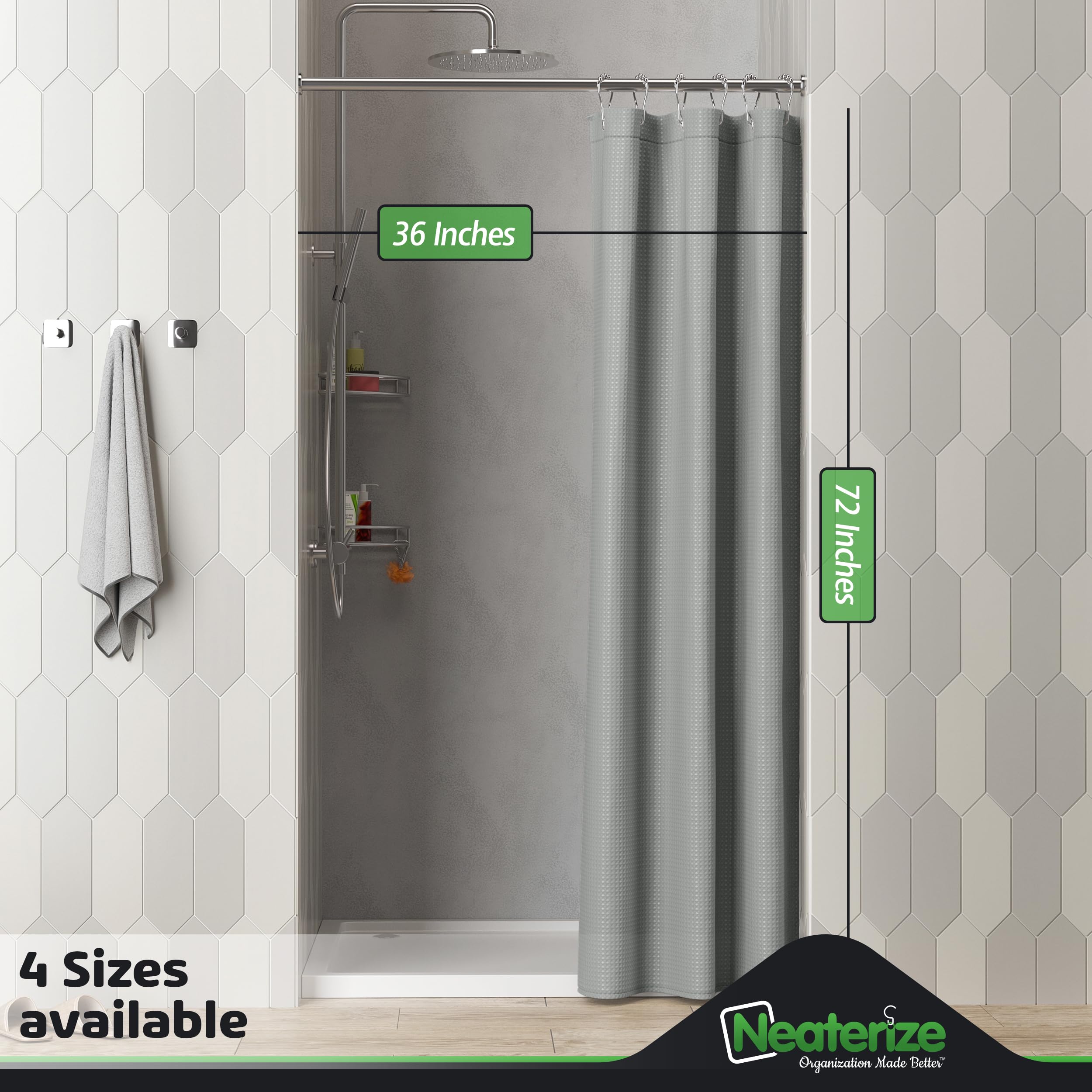 Neaterize Stall Shower Curtain Grey - Hotel Style Grey Shower Curtains For Bathroom With Waffle Design, 36X72 Inches - Fabric Sh