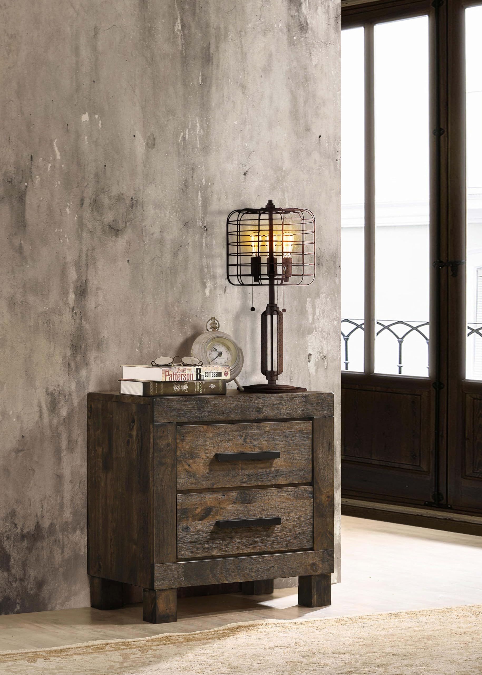 Coaster Home Furnishings Woodmont Farmhouse Engineered Wood 2-Drawer Bedroom Nightstand Bedside Table Organizer Unit Rustic Golden Brown 222632