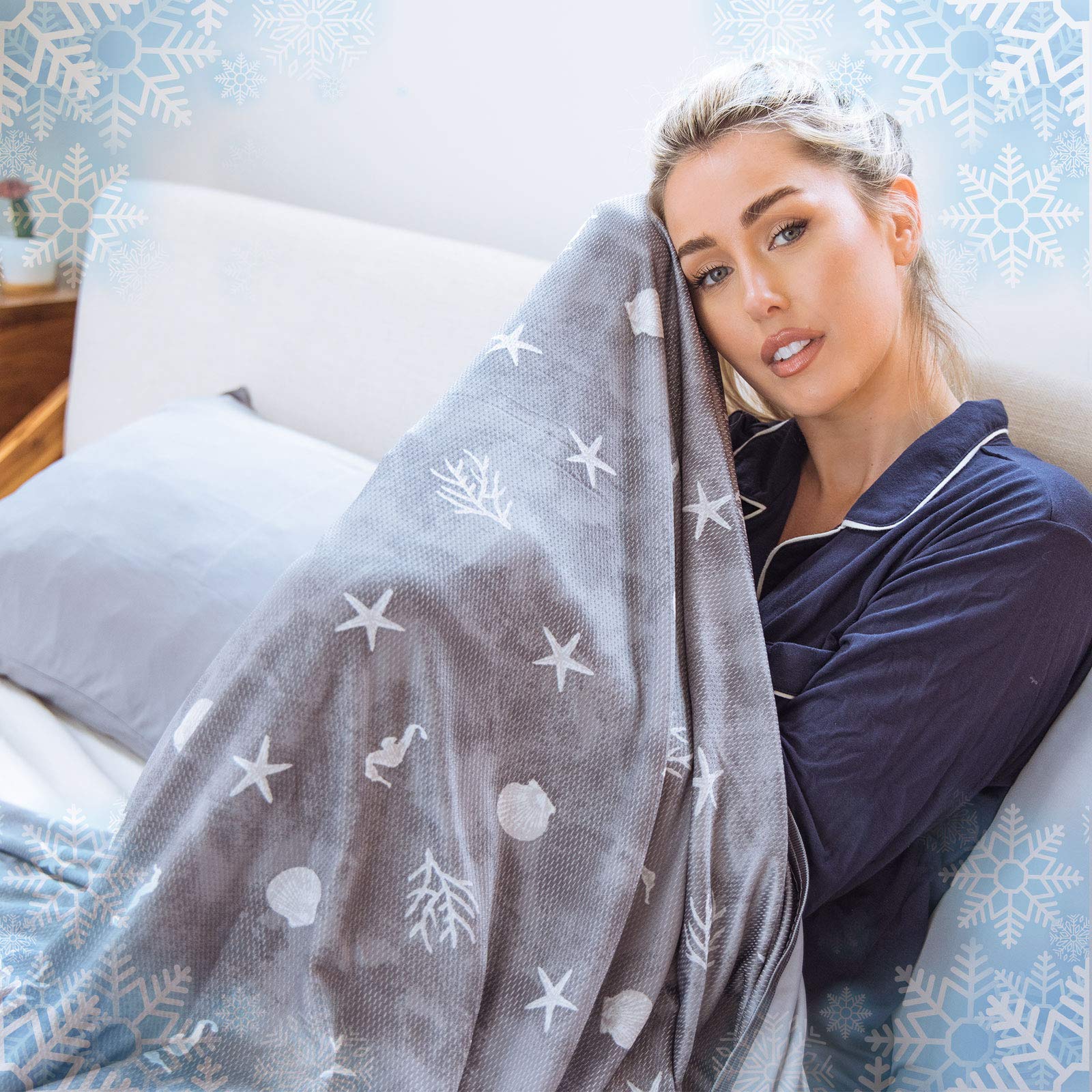 Cooling Blanket With Double Sided Cold Effect, Queen Size Lightweight Breathable Summer Oversize Coastal Theme Blankets For Bed,