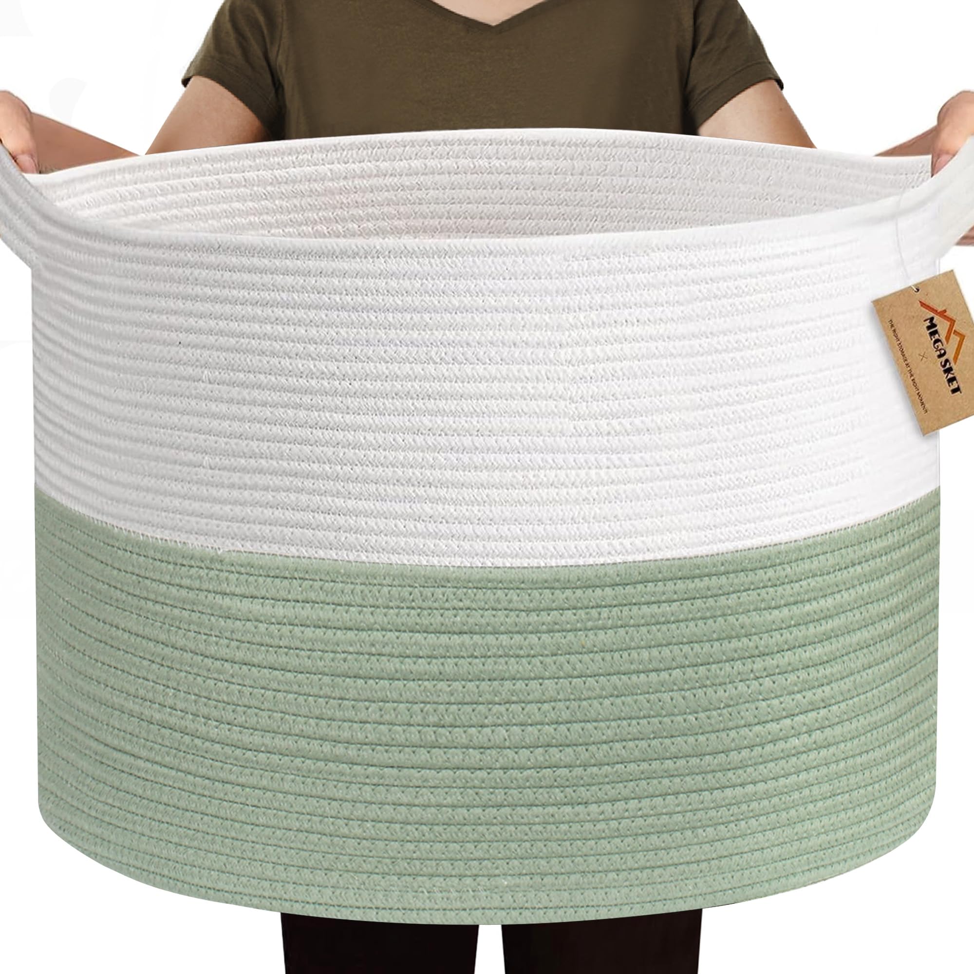 MEGASKET 115L Extra Large Blanket Basket, Kids Dog Toy Storage Bin Box, Nursery Baby Toddler Toy Organizer, Soft Cotton Rope Wov