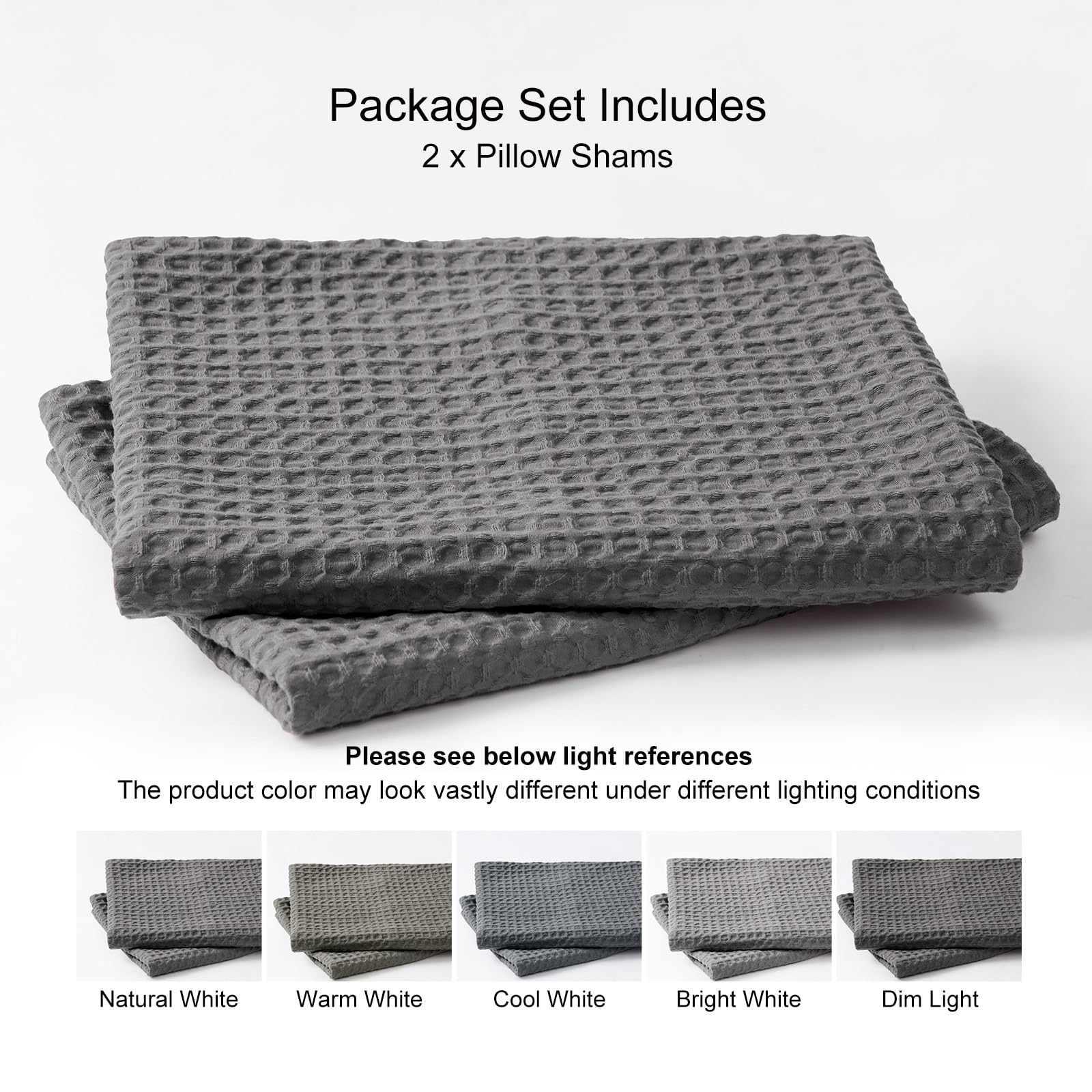 Phf Ultra Soft Waffle Weave Euro Shams Pillow Covers 26' X 26' 2 Pack, No Filling, Breathable Skin-Friendly Euro Throw Pillow Covers For Bed Couch Sofa, Grey