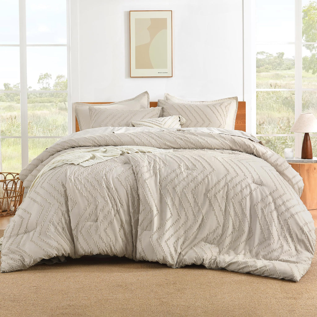 Litanika Tannish Grey King Comforter Set, 3 Pieces Lightweight Tufted Bedding Sets, Down Alternative Comforter Fluffy Bed Set Gi