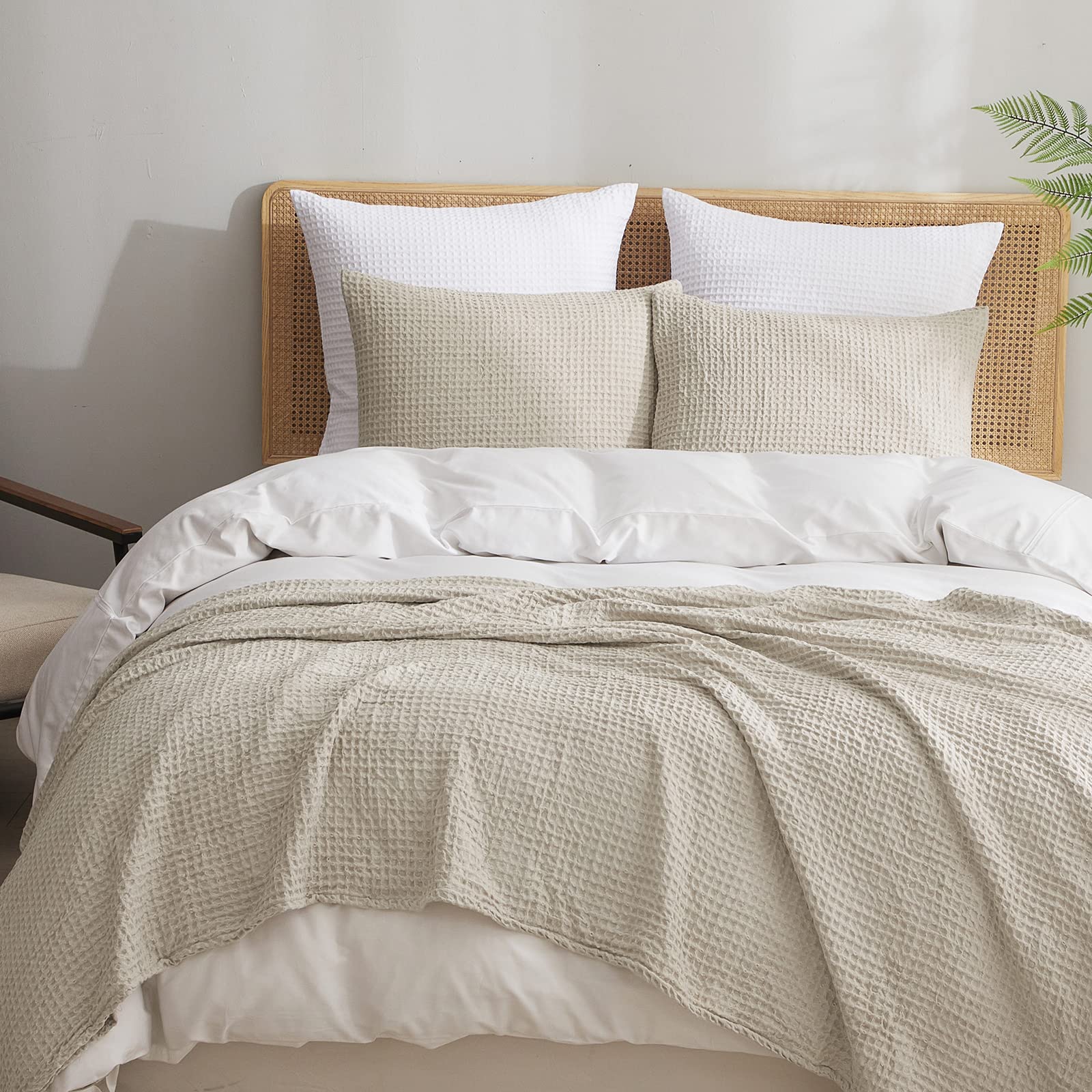 Phf Ultra Soft Waffle Weave Pillowcases Standard Size 20' X 26' 2 Pack, No Insert, Breathable Skin-Friendly Pillow Shams, Decorative Waffle Weave Pillow Case Covers, Light Khaki/Linen