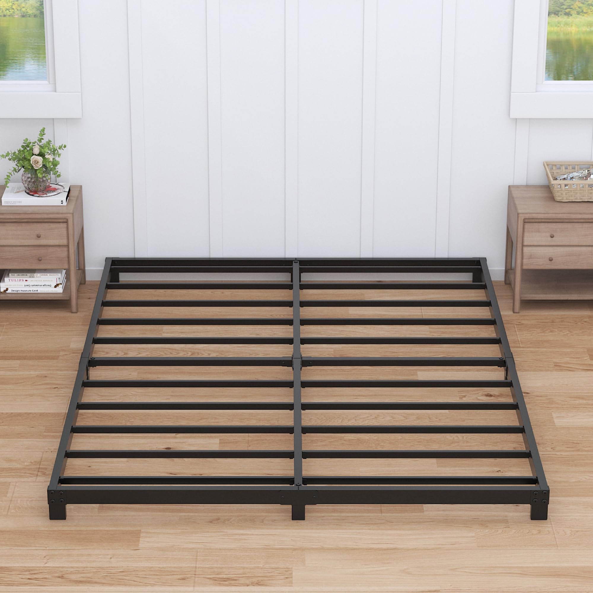 Nailsong 4 Inch Cal King Bed Frame Low Profile, California King Bed Frames No Box Spring Needed, Heavy Duty Metal, Easy Assembly