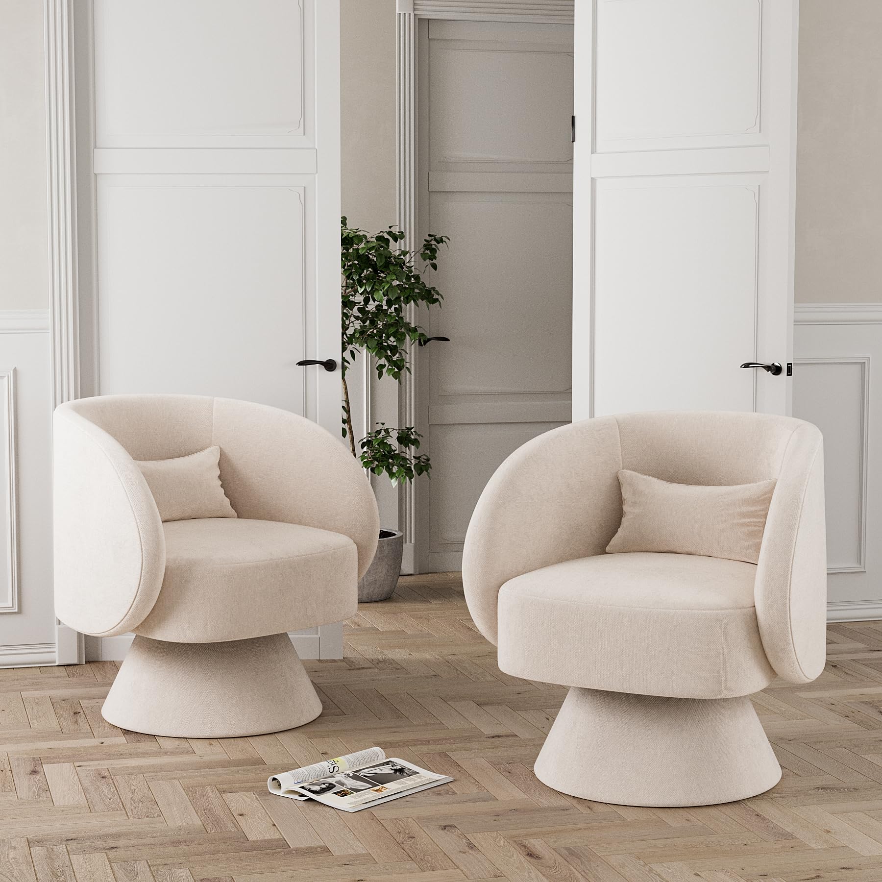 Nolohoo Swivel Barrel Chair Set of 2, Comfy 360Round Swivel Chairs, Upholstered Cozy Small Barrel Chair Modern Single Velvet Arm