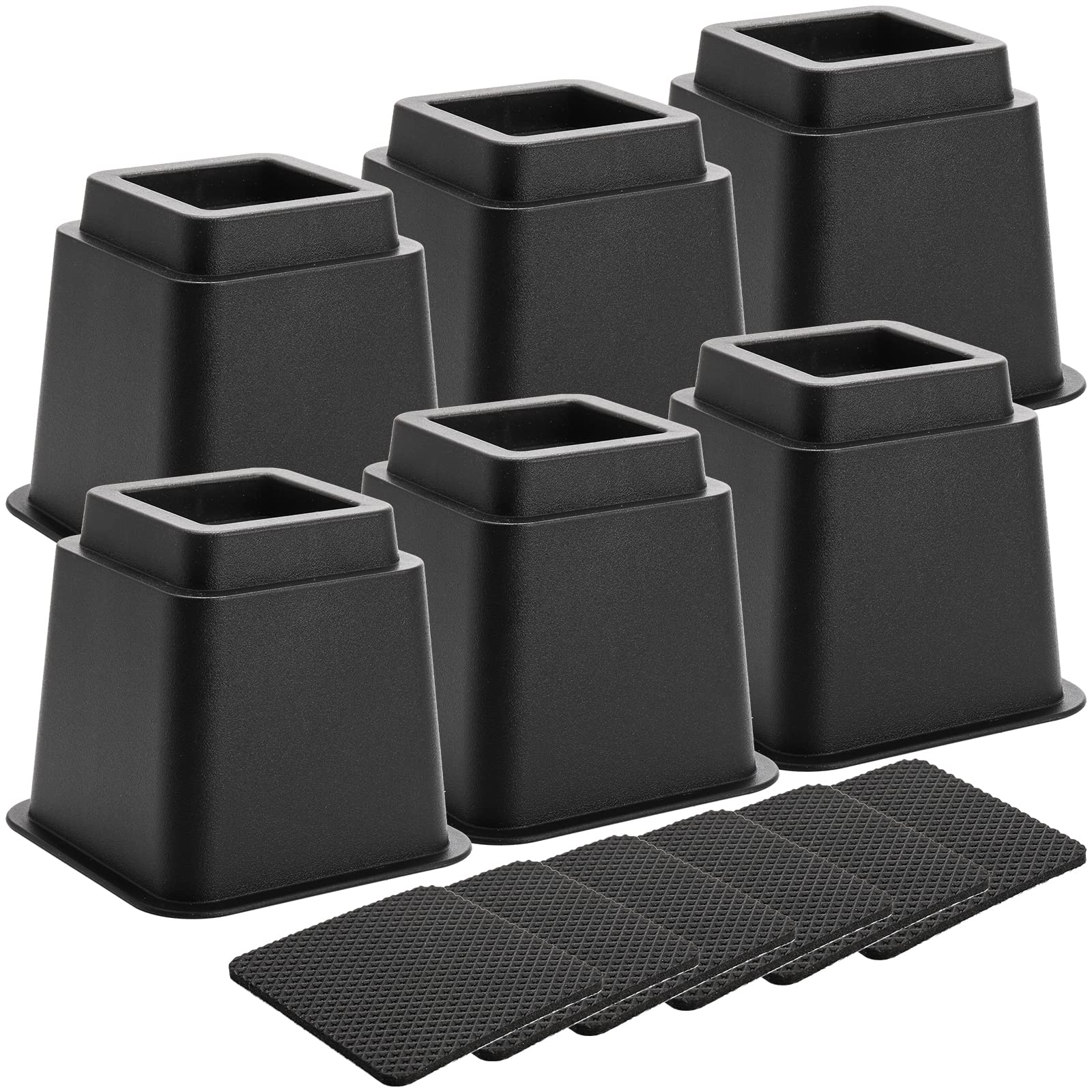 Okllen 6 Pack Bed Furniture Risers, 5 Inch Heavy Duty Couch Lifts With Anti-Slip Pads, Black Furniture Frame Lifts For Bed, Tabl