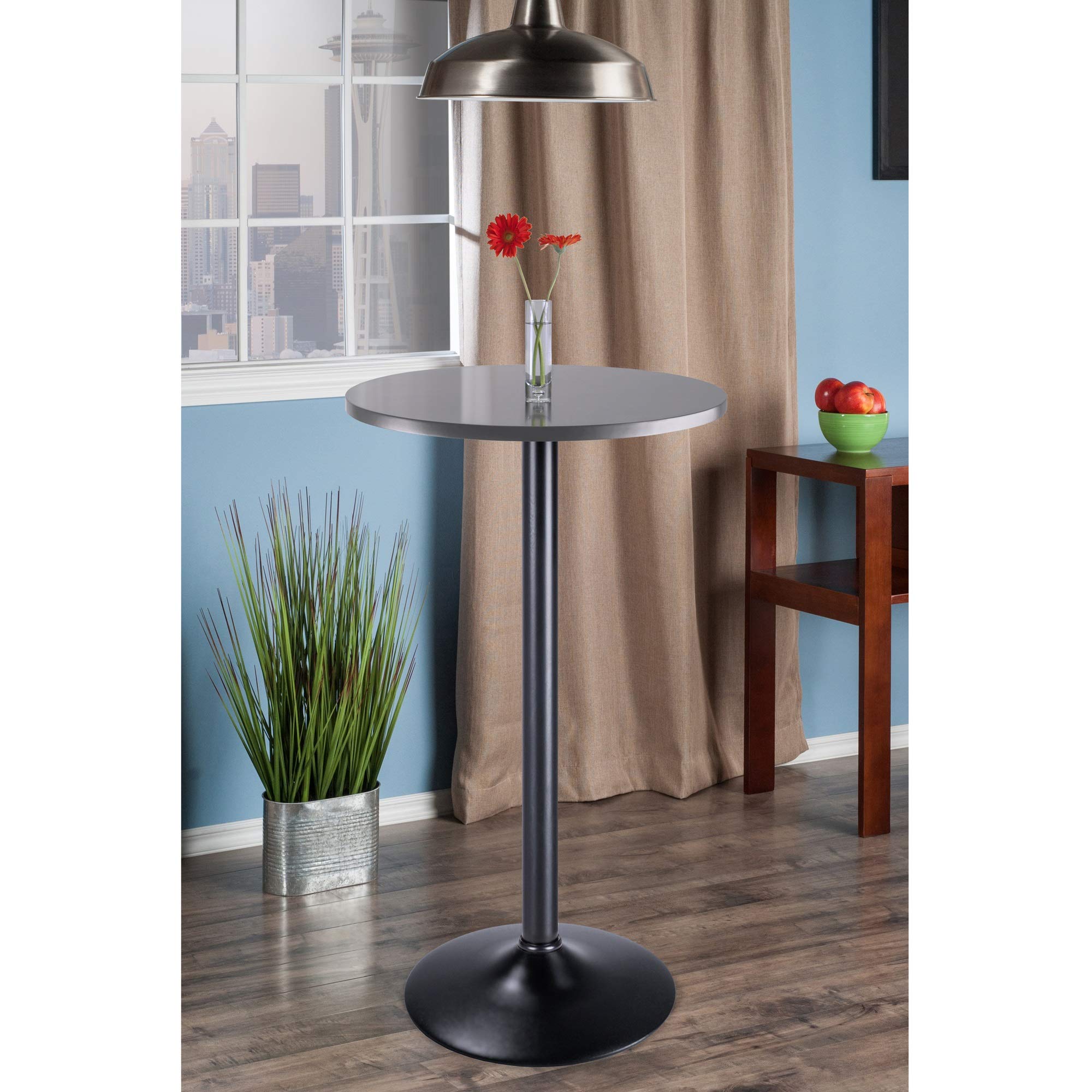 Ergode Wood Tarah Pub Table - Compact & Stylish CAF Dining Experience - Gray Finish - 23.6' Tabletop - Matte Black Metal Base - Easy Assembly - 60-Day Replacement Service