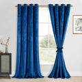 DWCN Blue Velvet Curtains 96 inches Long - Blackout Privacy Protect Window Drapes Thick Grommet Tieable Light Blocking Curtains 