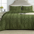 Andency Olive Green Tufted Comforter Set Full(79X90Inch), 3 Pieces(1 Boho Comforter, 2 Pillowcases) Textured Farmhouse Comforter, Soft Microfiber Down Alternative Geometric Comforter Bedding Set