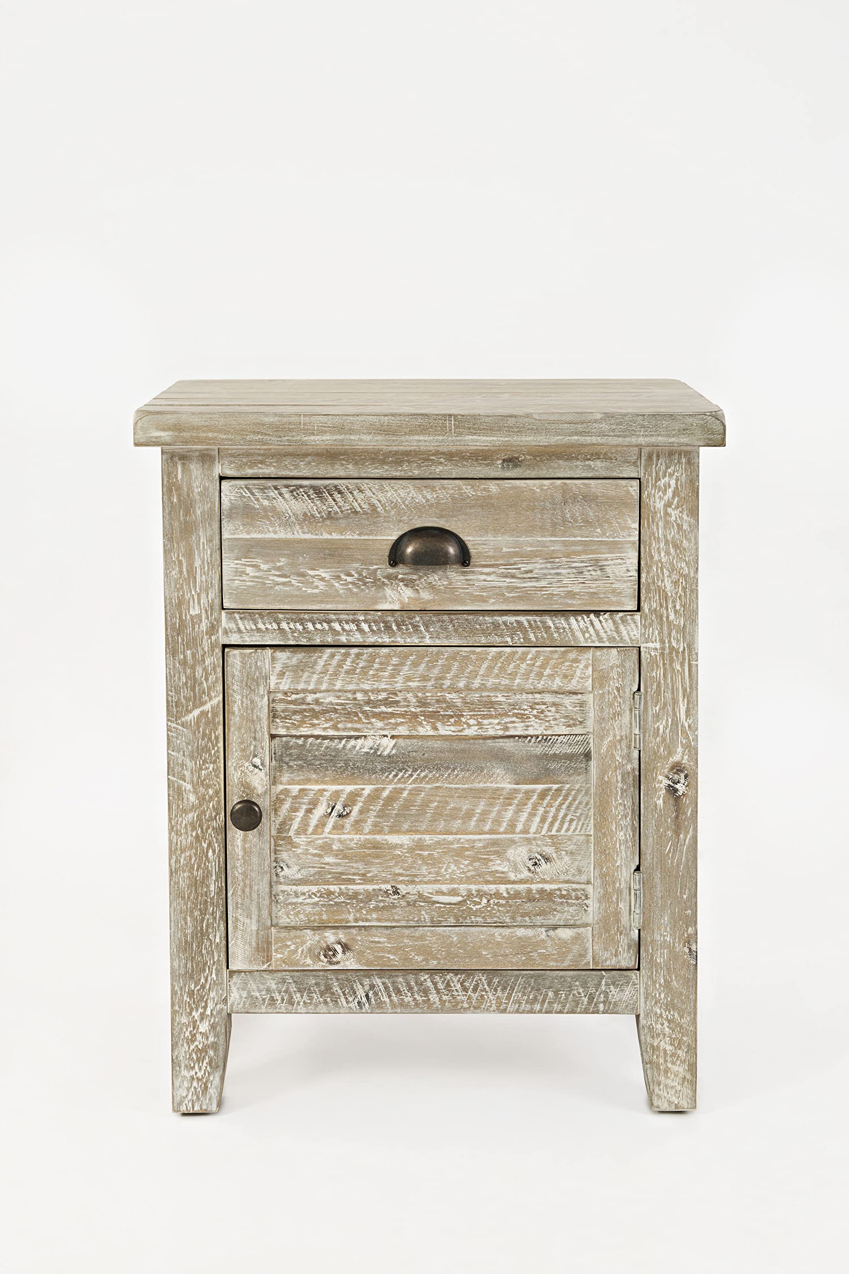 Jofran Artisan's Craft Farmhouse Distressed 20" End Table Nightstand with Storage Cabinet, Washed Grey
