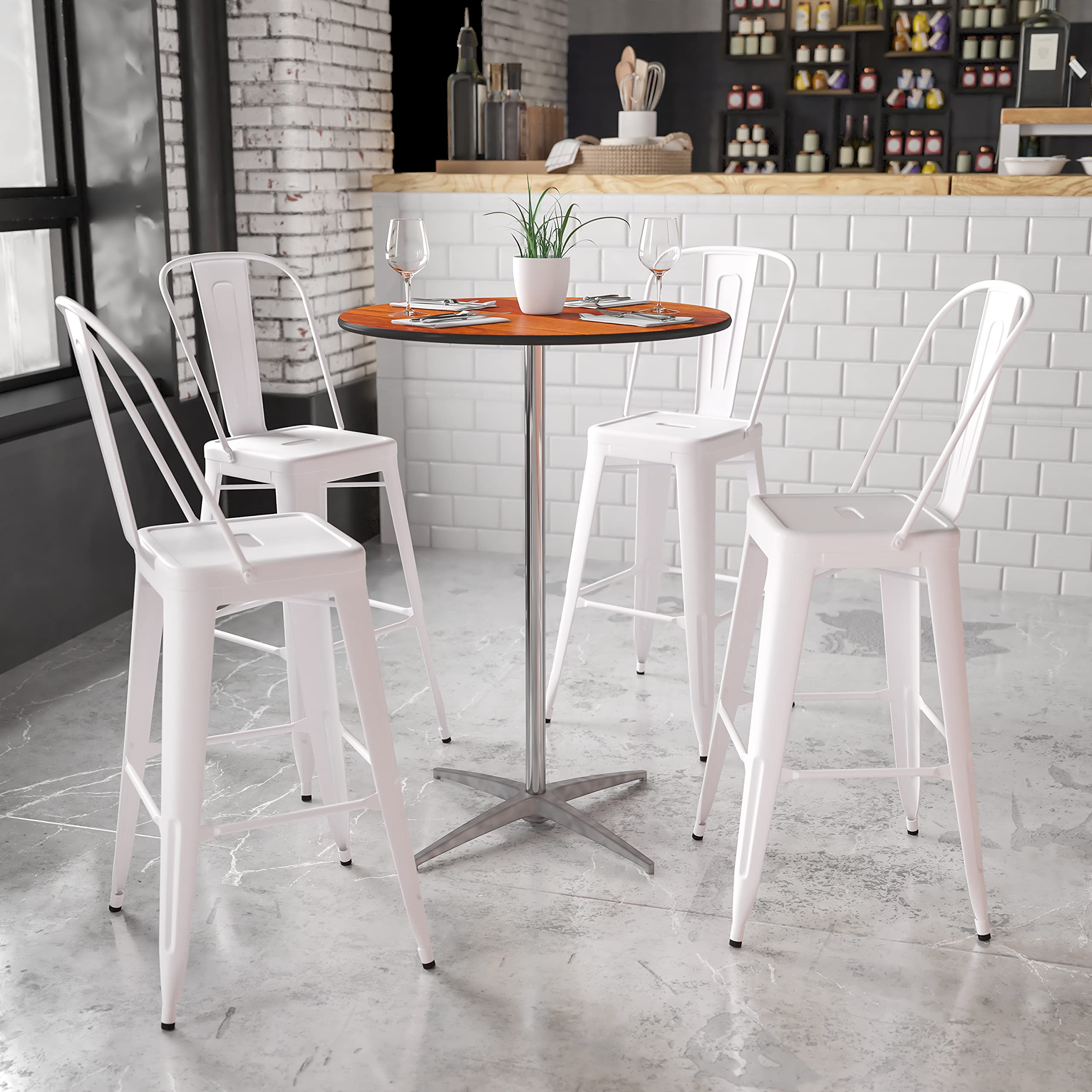 Flash Furniture Lars 30'' Round Wood Cocktail Table with 30'' and 42'' Columns, Adjustable Wood Bar Height Table for Events or Home Use, Natural