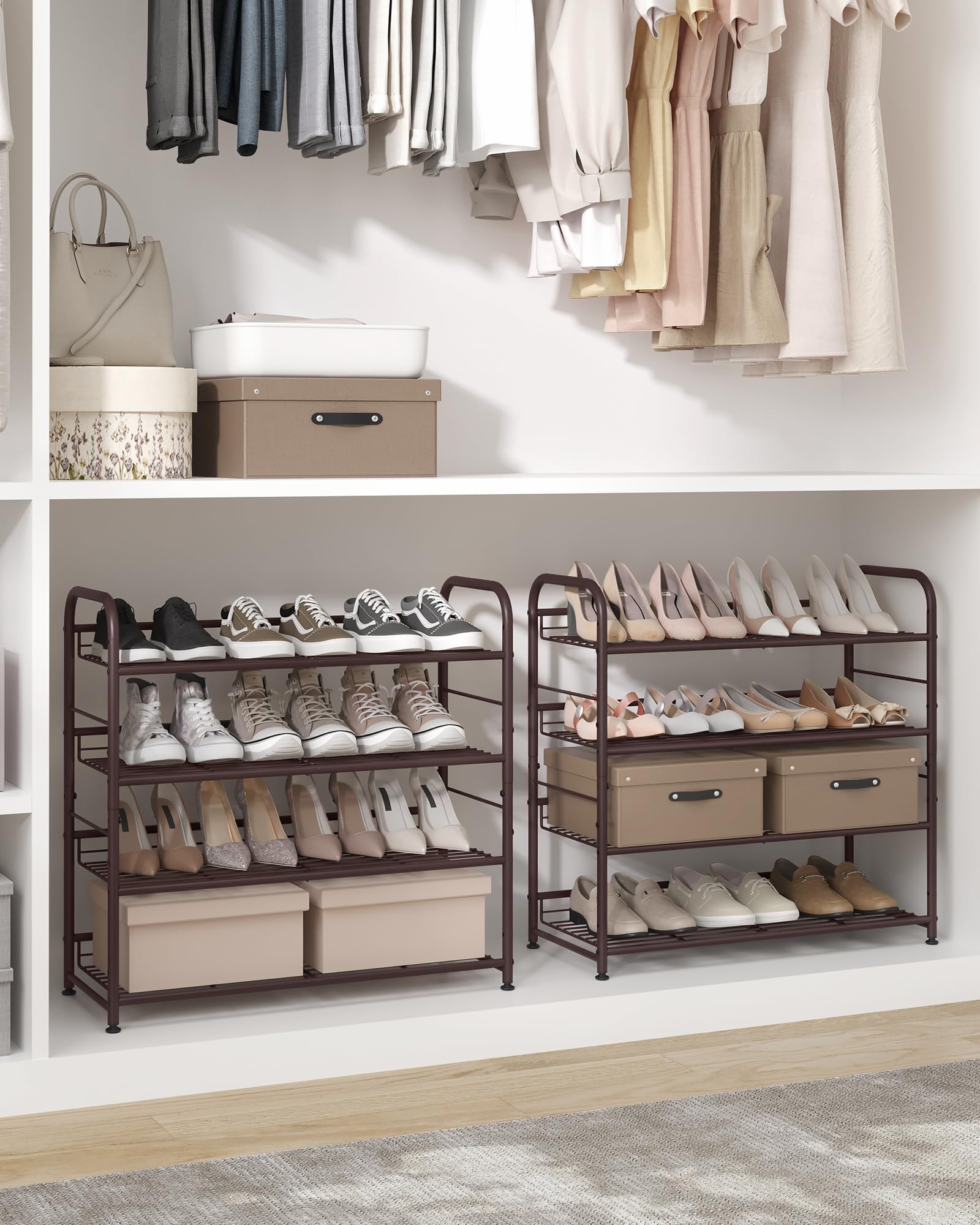Songmics Shoe Rack, 4 Tier Shoe Organizer For Closet, Holds Up To 16 Pairs Of Shoes, Shoe Rack For Front Door Entrance, Metal Shoe Shelf With Adjustable Tilt Angle, For Entryway, Garage, Bronze
