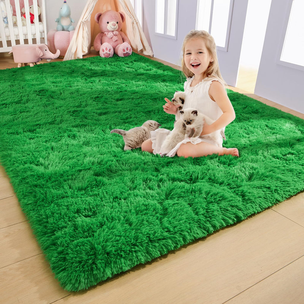 AROGAN Luxury Soft Shaggy Rugs Carpets, 5x8 Feet Bedroom Rug Indoor Plush Area Rugs for Living Room, Green Fluffy Rug for Kids G