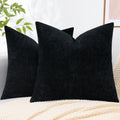 Decoruhome Couch Throw Pillow Covers 18X18 Set Of 2, Decorative Soft Chenille Solid Dyed Pillow Covers For Sofa Bed Living Room, Black