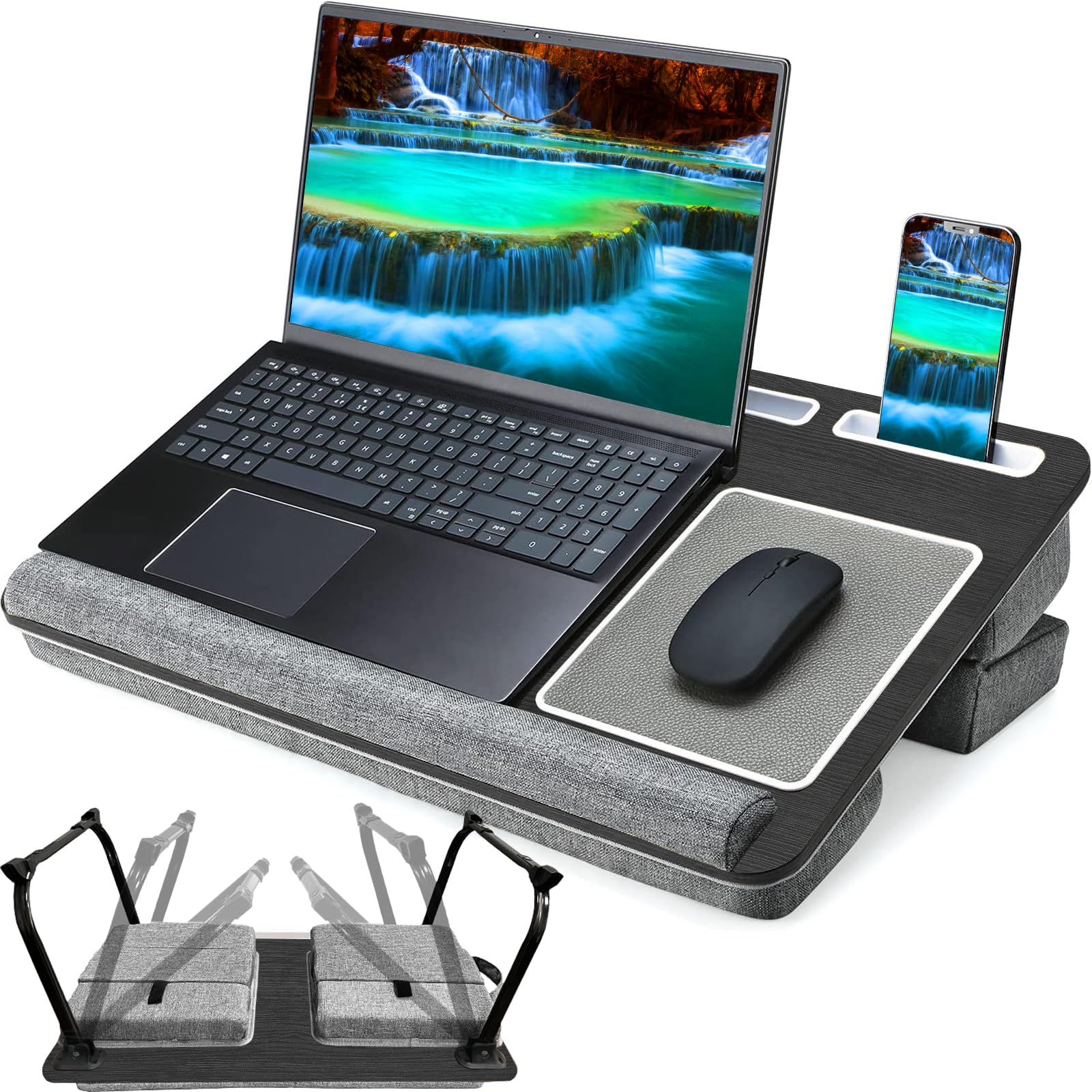 Qudodo Laptop Lap Desk, 17' Portable Lap Pad For Bed, Foldable Table With Height Adjustment Cushion, Computer Lap Tray For Couc
