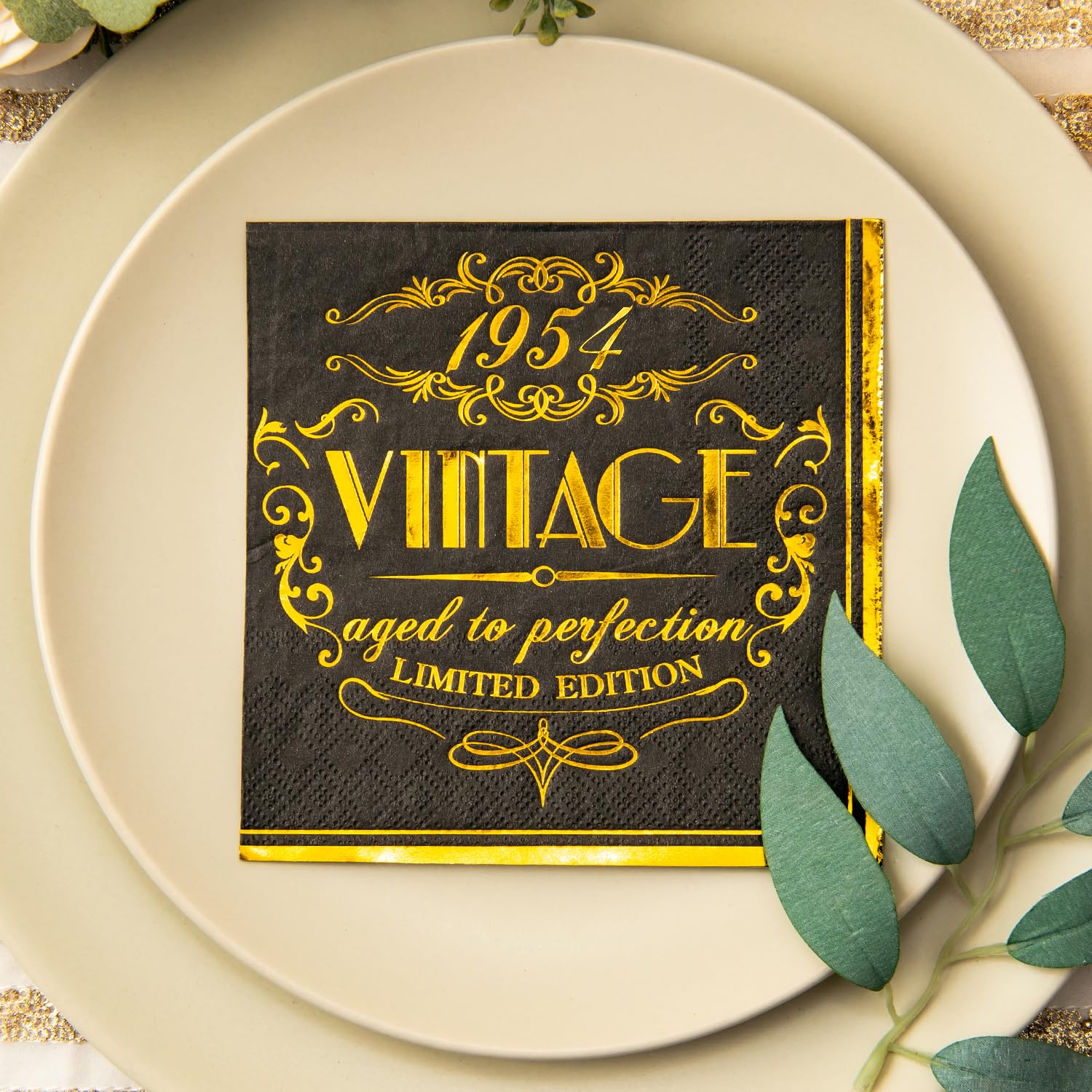 Crisky 70Th Birthday Napkins For Men 70Th Birthday Table Decorations Black Gold Vintage 1954 Beverage Dessert Cake Table Decorat