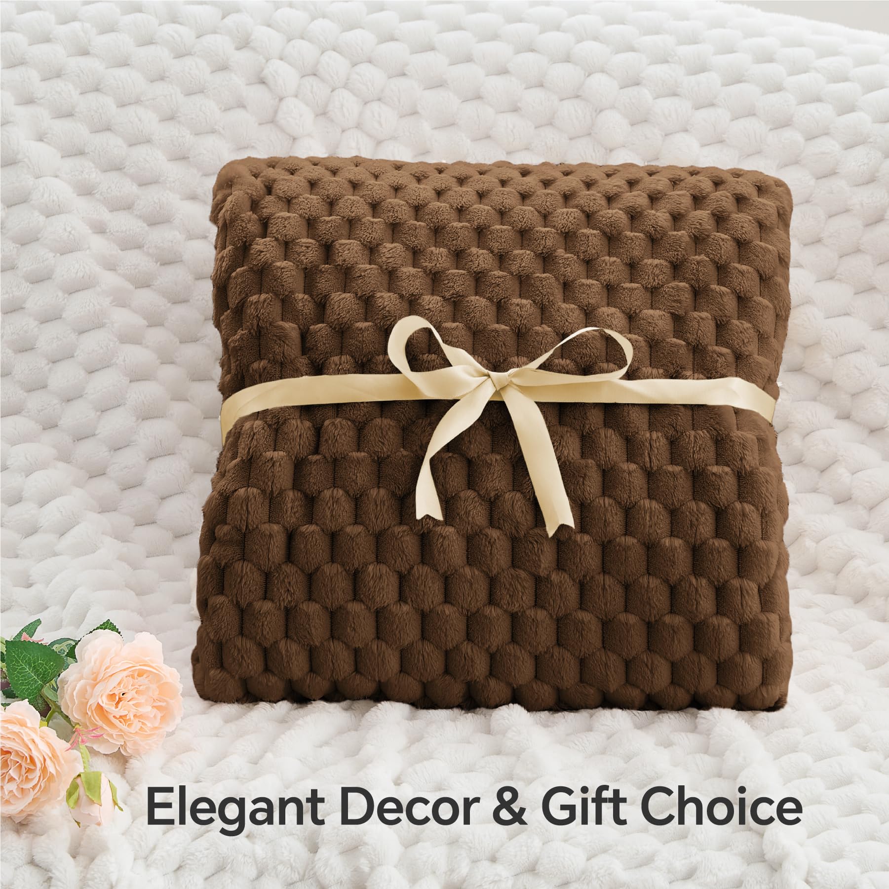 Bedelite Fleece Blanket - 3D Jacquard Decorative Brown Throw Blankets For Couch & Bed, Soft And Cozy Warm Plush Fluffy Blanket A