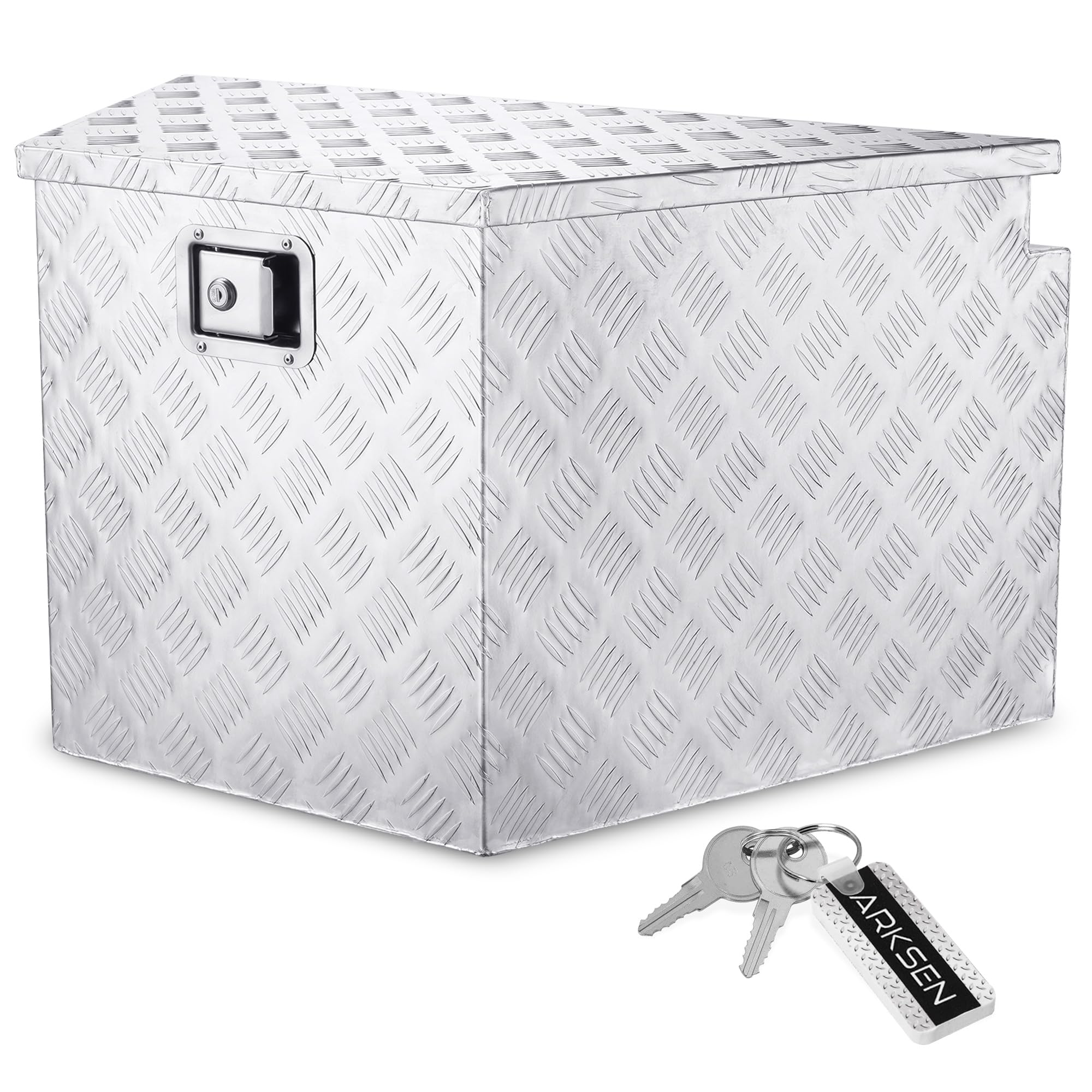 Arksen 33 Inch Aluminum Pick Up Truck Trailer Tongue Tool Box,Heavy Duty Waterproof Bar Tread Storage Organizer Chest W/Lock & K