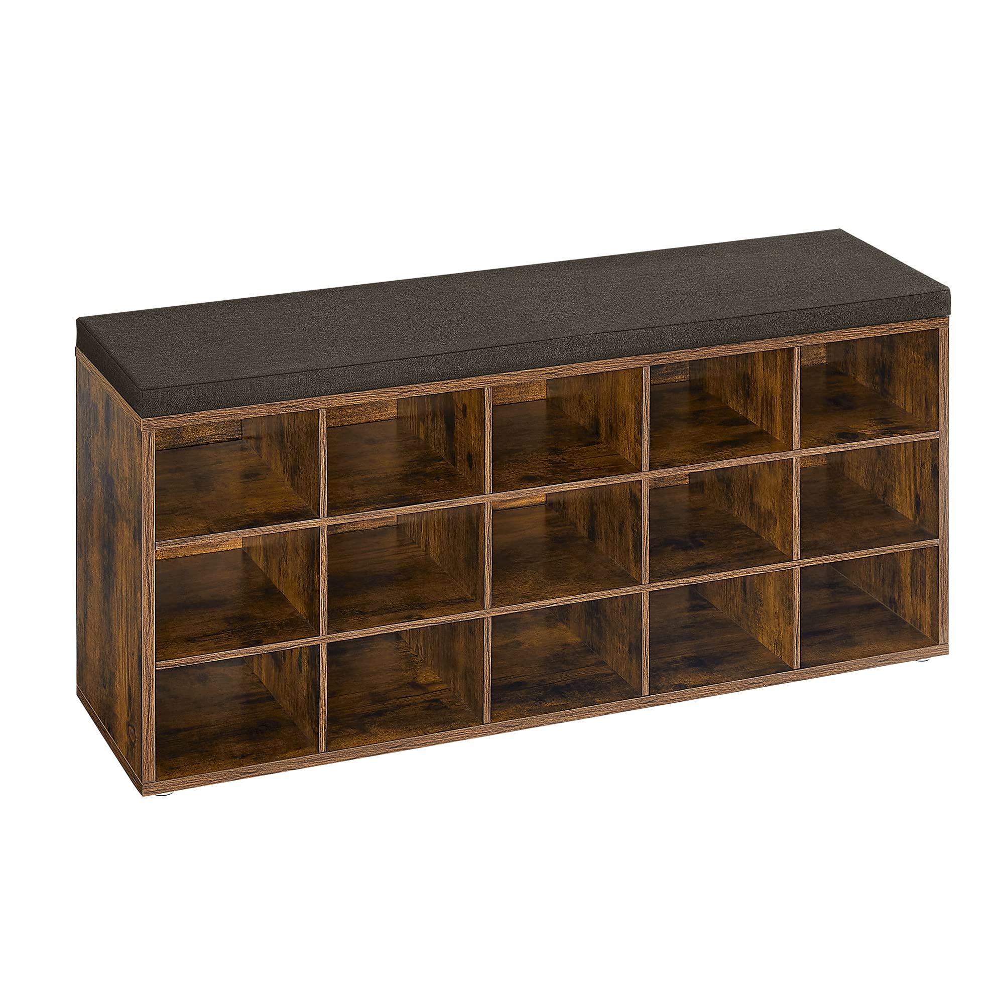 Vasagle Shoe Bench With Cushion, Storage Bench With Padded Seat, Entryway Bench With 15 Compartments, For Bedroom, 11.8 X 41.3 X 18.9 Inches, Rustic Brown And Chestnut Brown Ulhs15Bx