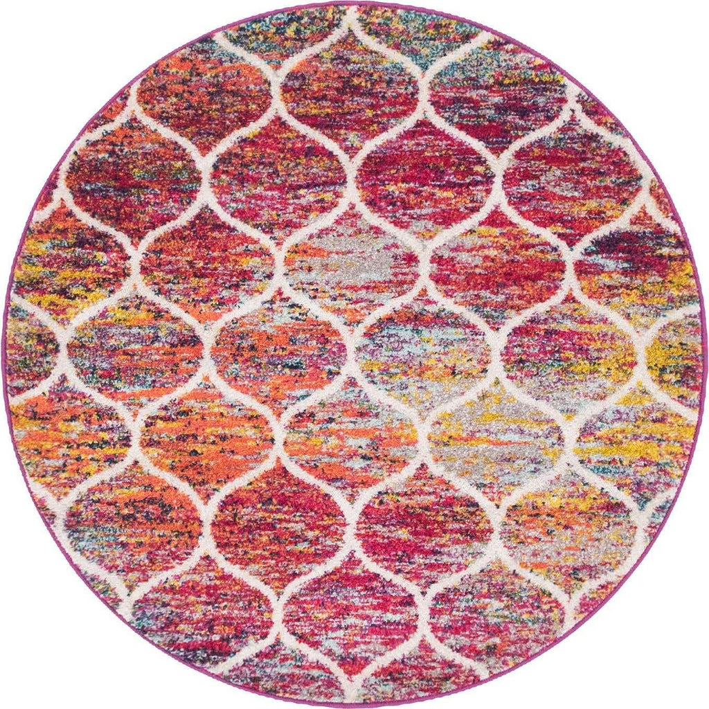 Unique Loom Trellis Frieze Collection Area Rug - Rounded (4' Round, Multi/ Black)