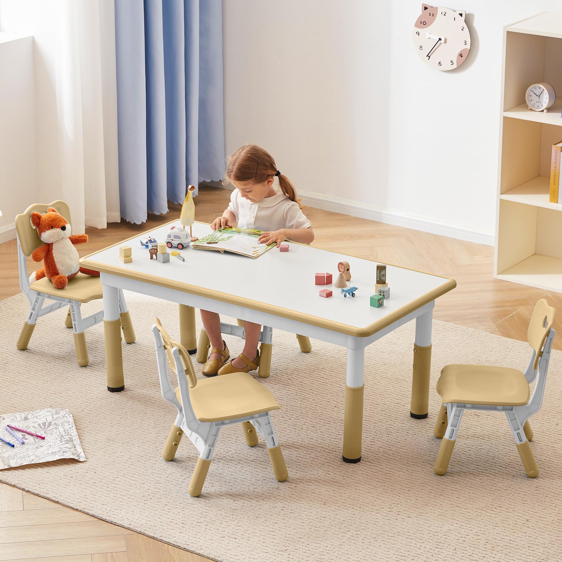 Gitawusa Kids Study Table And Chairs Set, Height Adjustable Toddler Table And Chair Set For Kids Ages 3-8, Graffiti Desktop (Lig