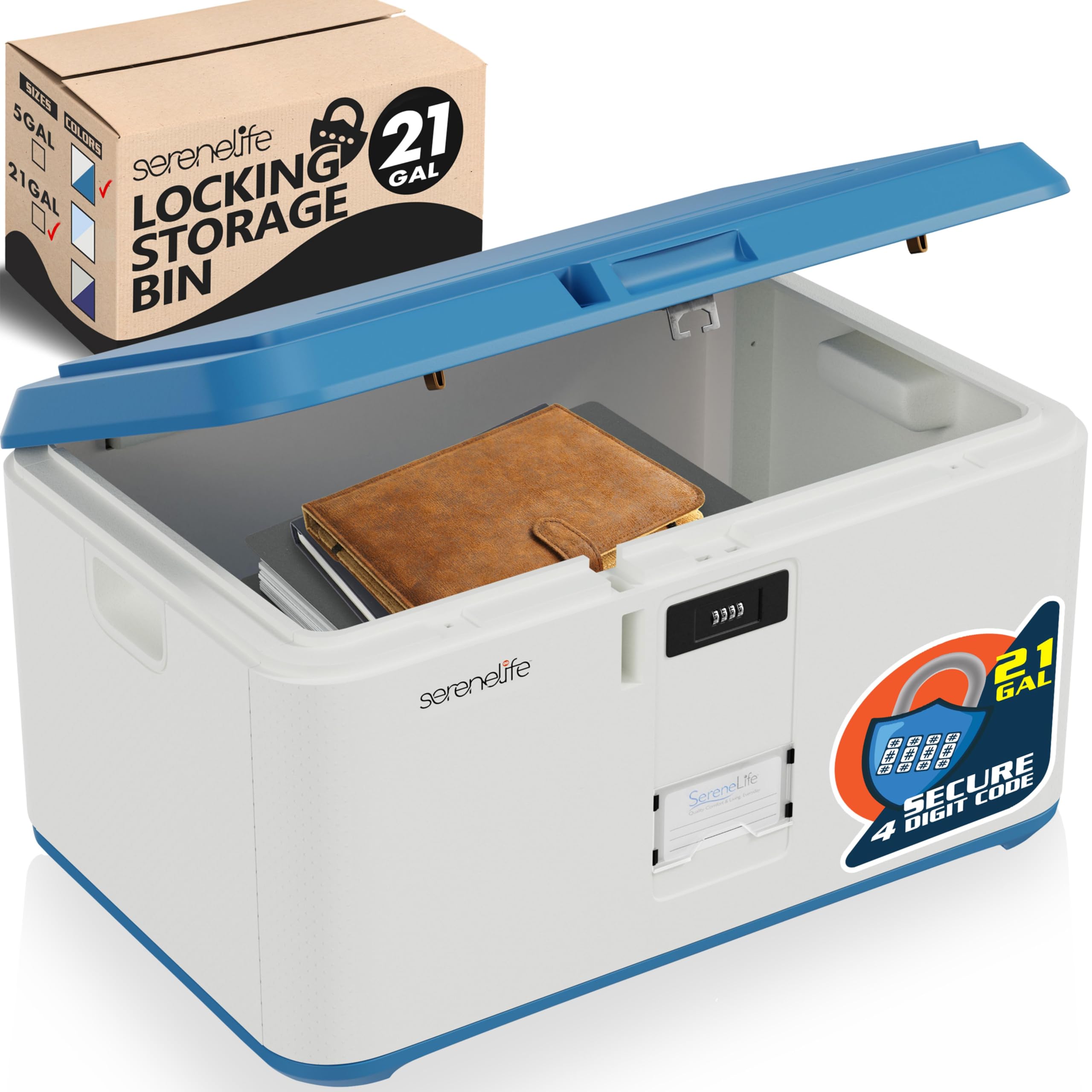 Serenelife Lockable Storage Box, 21 Gallon Capacity Storage Trunk With Combination Lock, Locking Container Bin For Organization,