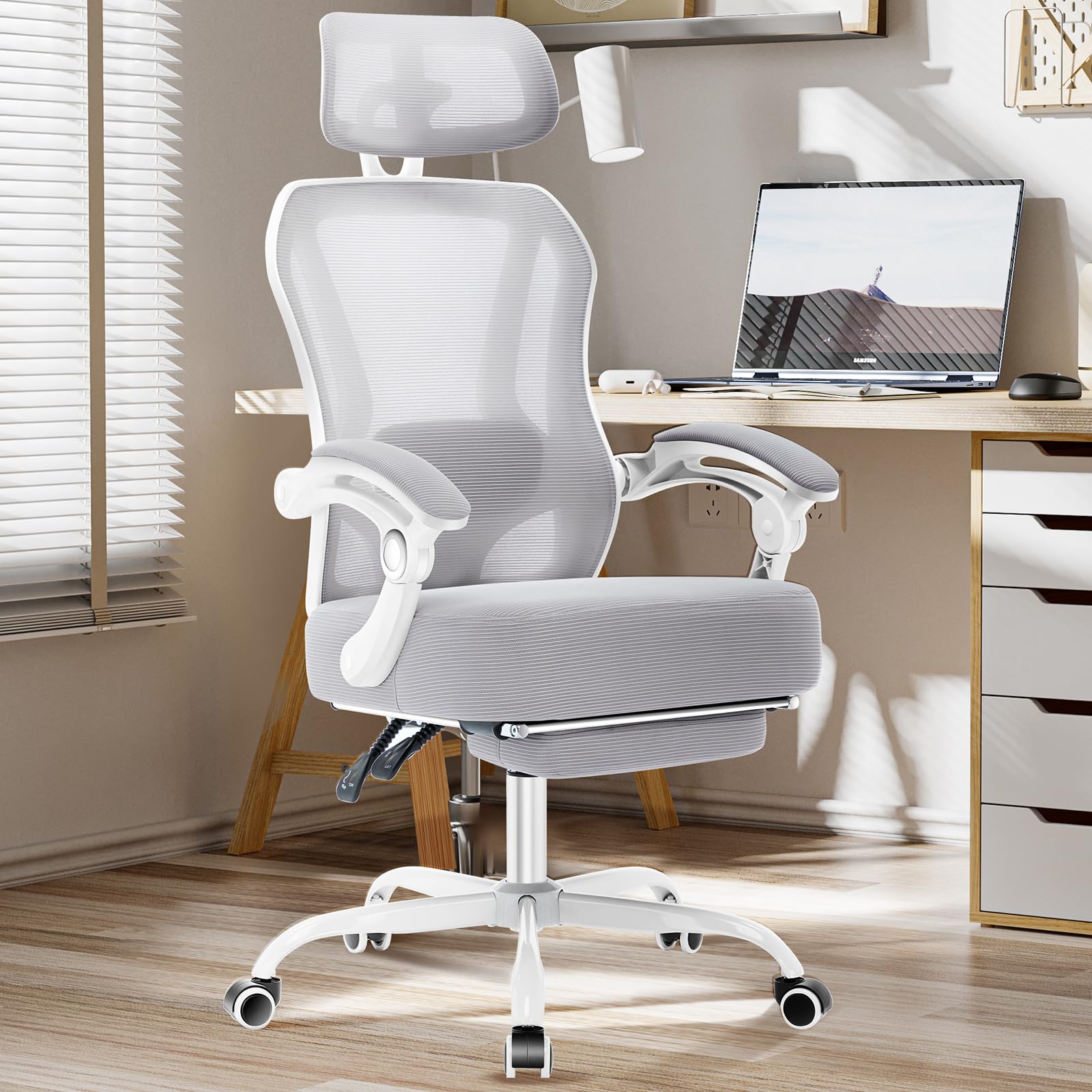 Ergonomic Office Chair With Footrest,Ultra Thick Reclining Office Desk Chair With Adjustable 2D Lumbar Support And Headrest,Spri