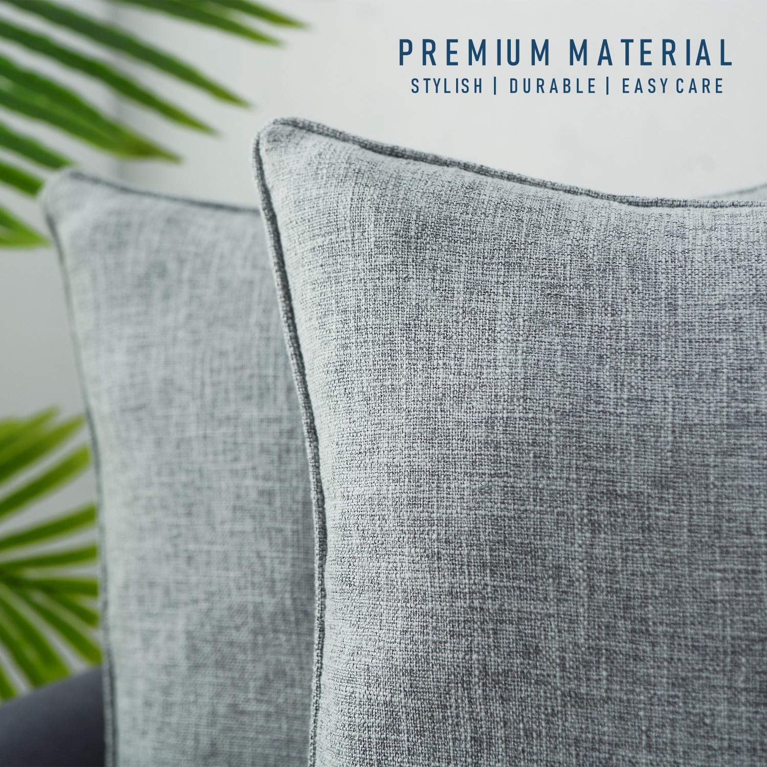 Hpuk Linen Throw Pillow Covers Pack Of 2, 18X18 Inch Accent Cushion Covers For Living Room, Bedroom, Decorative Solid Color Pillow Covers For Couch, Sofa, Chair, Grey