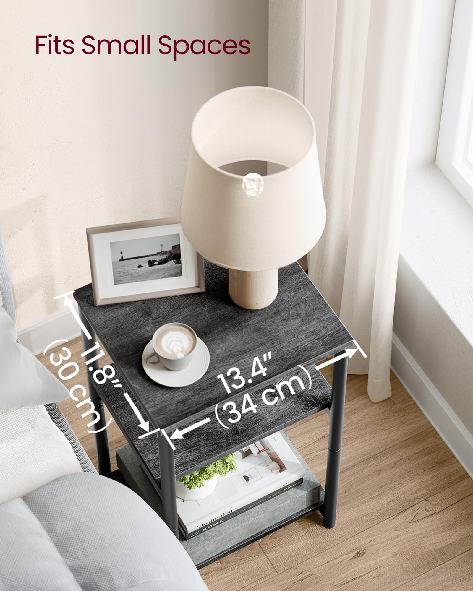 Vasagle Side Table, Small End Table, Tall Nightstand For Living Room, Bedroom, Office, Bathroom, Misty Gray And Classic Black Ulet273B68