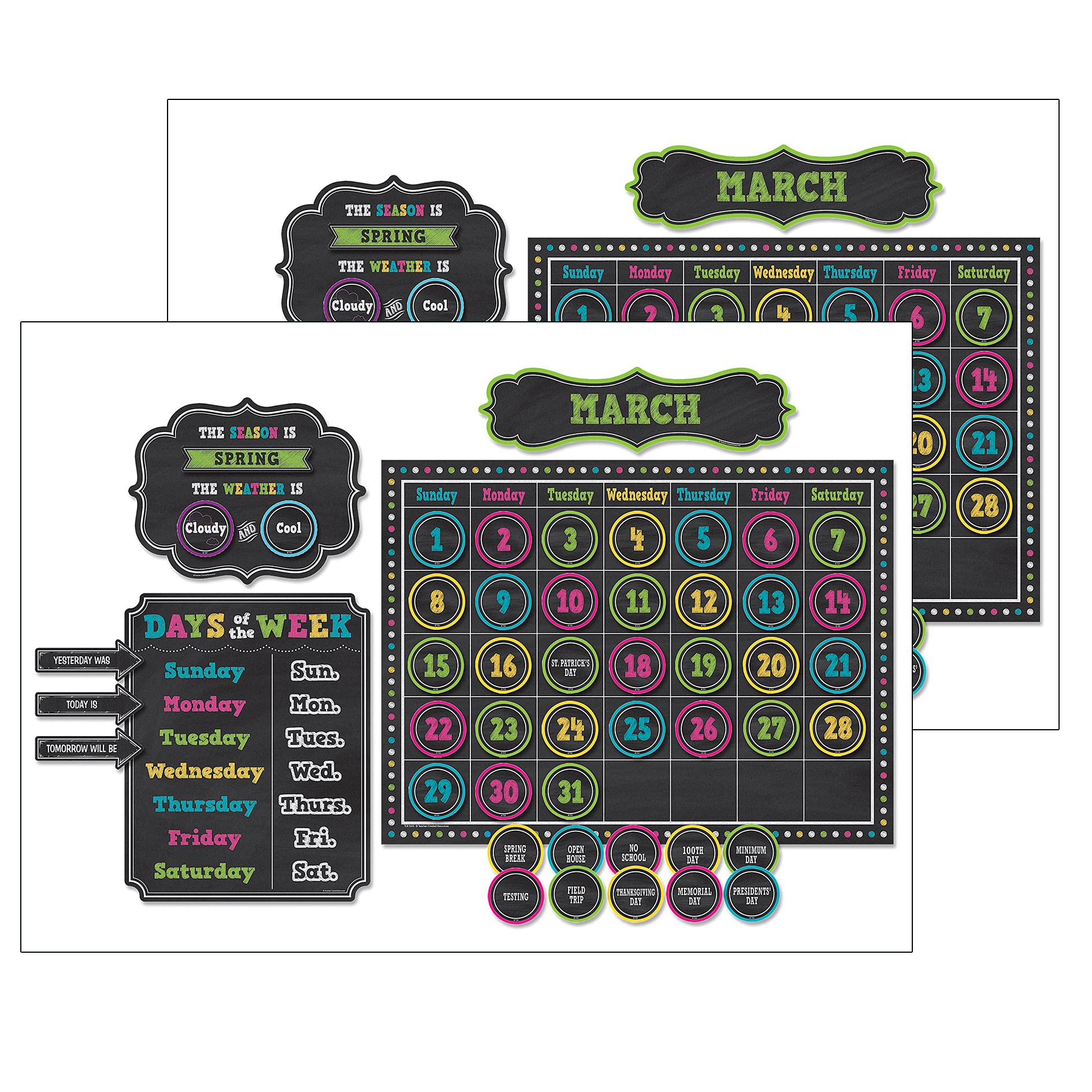 Teacher Created Resources Chalkboard Brights Calendar Bulletin Board Display Set, Pack of 2