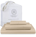 Threadmill 500 Thread Count Twin-XL Size Damask Stripe, 3 Pc Luxury Cotton Bed Sheet Set, Silky Soft Light Beige Sheets with 15'