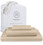 Threadmill 500 Thread Count Twin-XL Size Damask Stripe, 3 Pc Luxury Cotton Bed Sheet Set, Silky Soft Light Beige Sheets with 15'