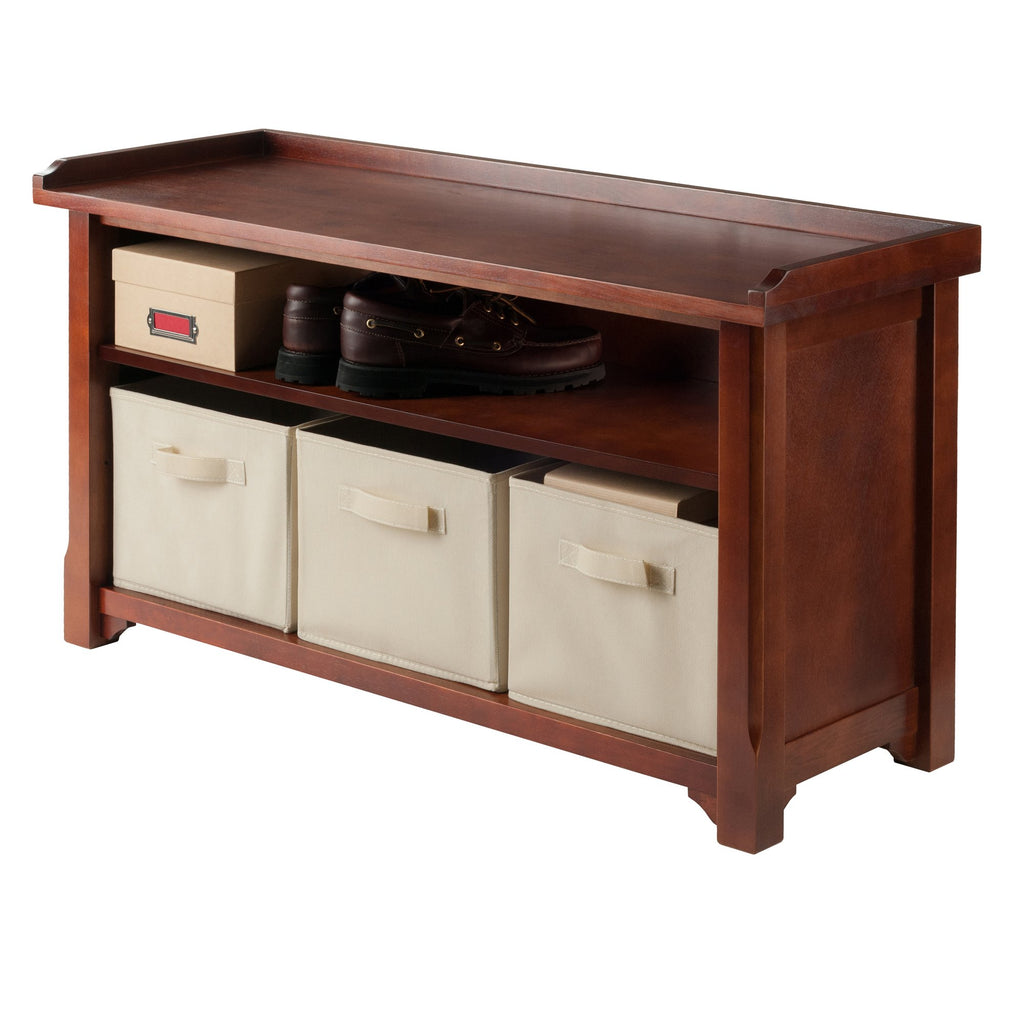 Winsome Verona Bench, 3 Small, Walnut/Beige