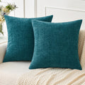 Miulee Pack Of 2 Dark Teal Throw Pillow Covers 18X18 Inch Soft Chenille Pillow Covers For Sofa Living Room Couch Solid Dyed Case