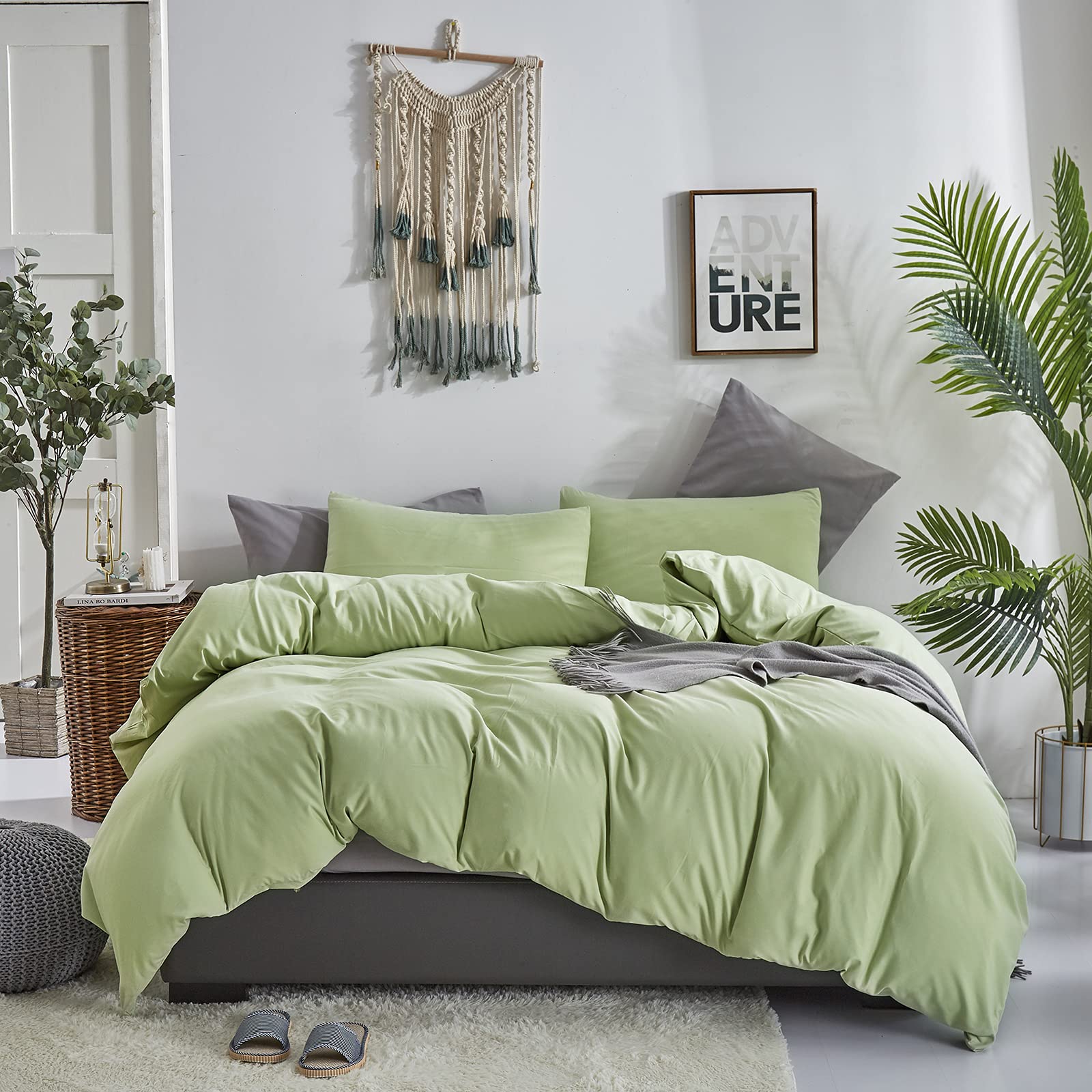 Karever Light Green Comforter Set Twin Solid Sage Green Bedding Set Boys Lightweight Green Comforter Set Girls Soft Sage Green B