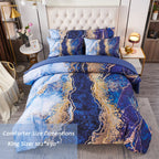 Perfemet Watercolor Marble Pattern Comforter Sets Blue Tie Dye Bedding Set King Size 3D Printing Bed-In-A-Bag, Stylish Retro Art