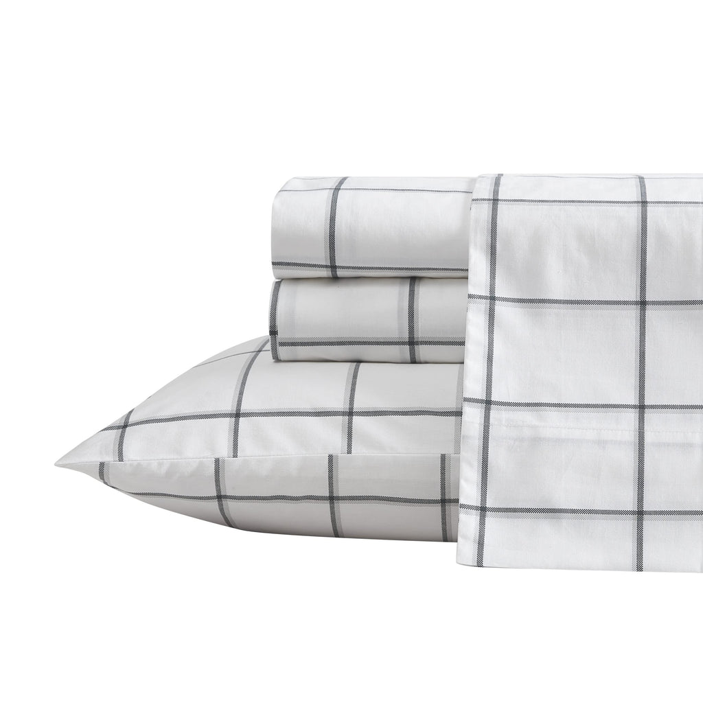 Nautica- Queen Sheet Set, Cotton Percale Bedding Set, Crisp & Cool, Lightweight & Breathable (Plot Black, Queen)