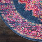 HomeRoots 100% Polypropylene 8’ Round Blue and Pink Medallion Area Rug
