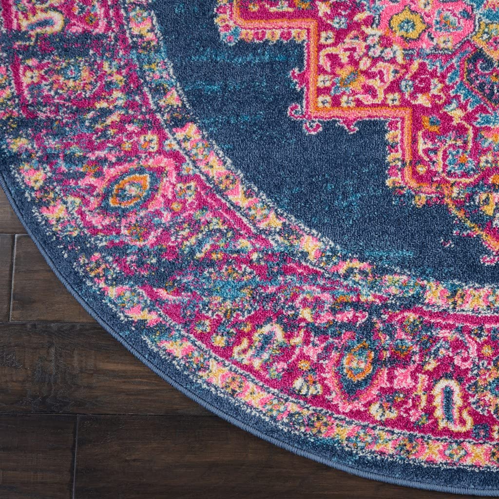 HomeRoots 100% Polypropylene 8’ Round Blue and Pink Medallion Area Rug